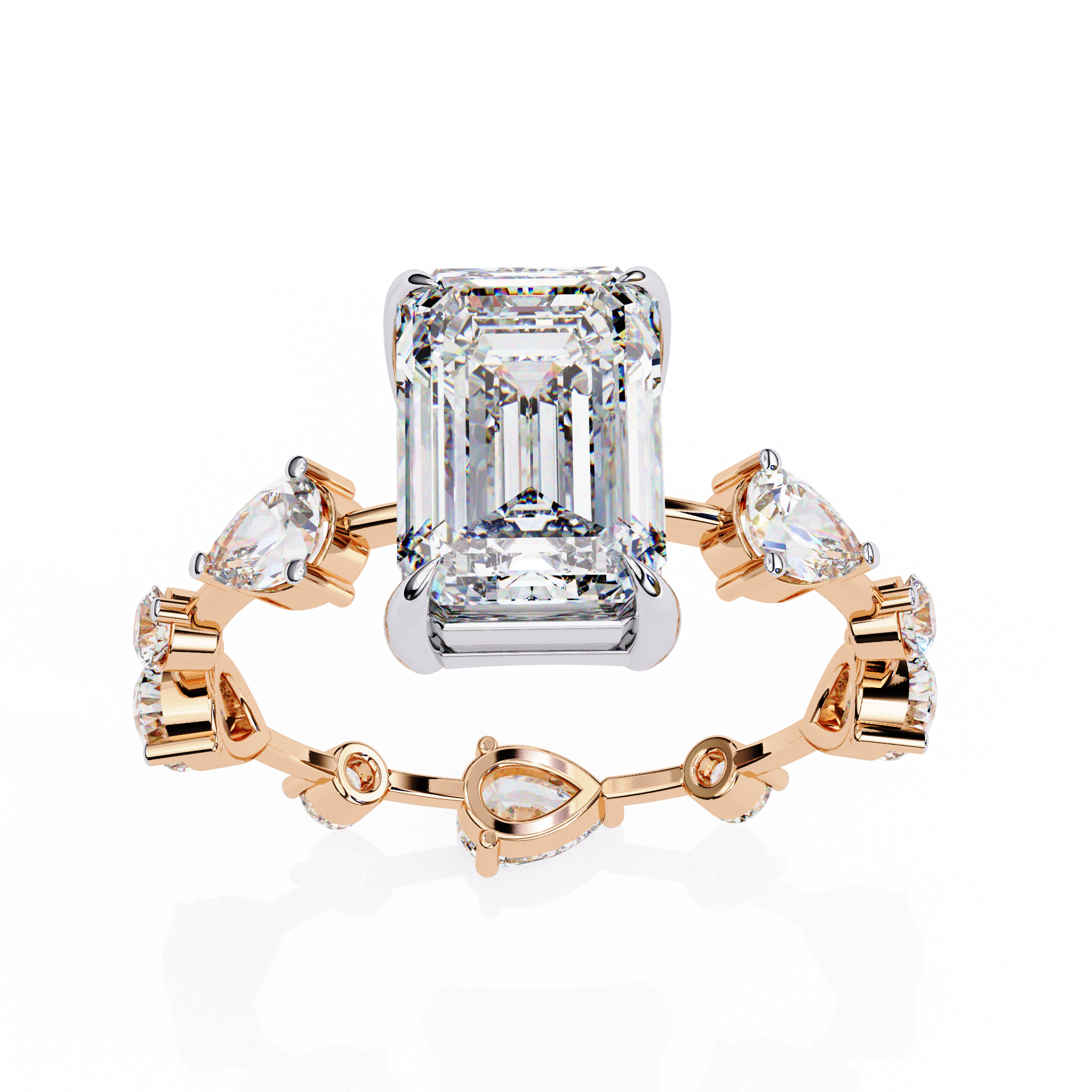 Timeless Sparkle Emerald Cut and Pear Shape Diamond Ring