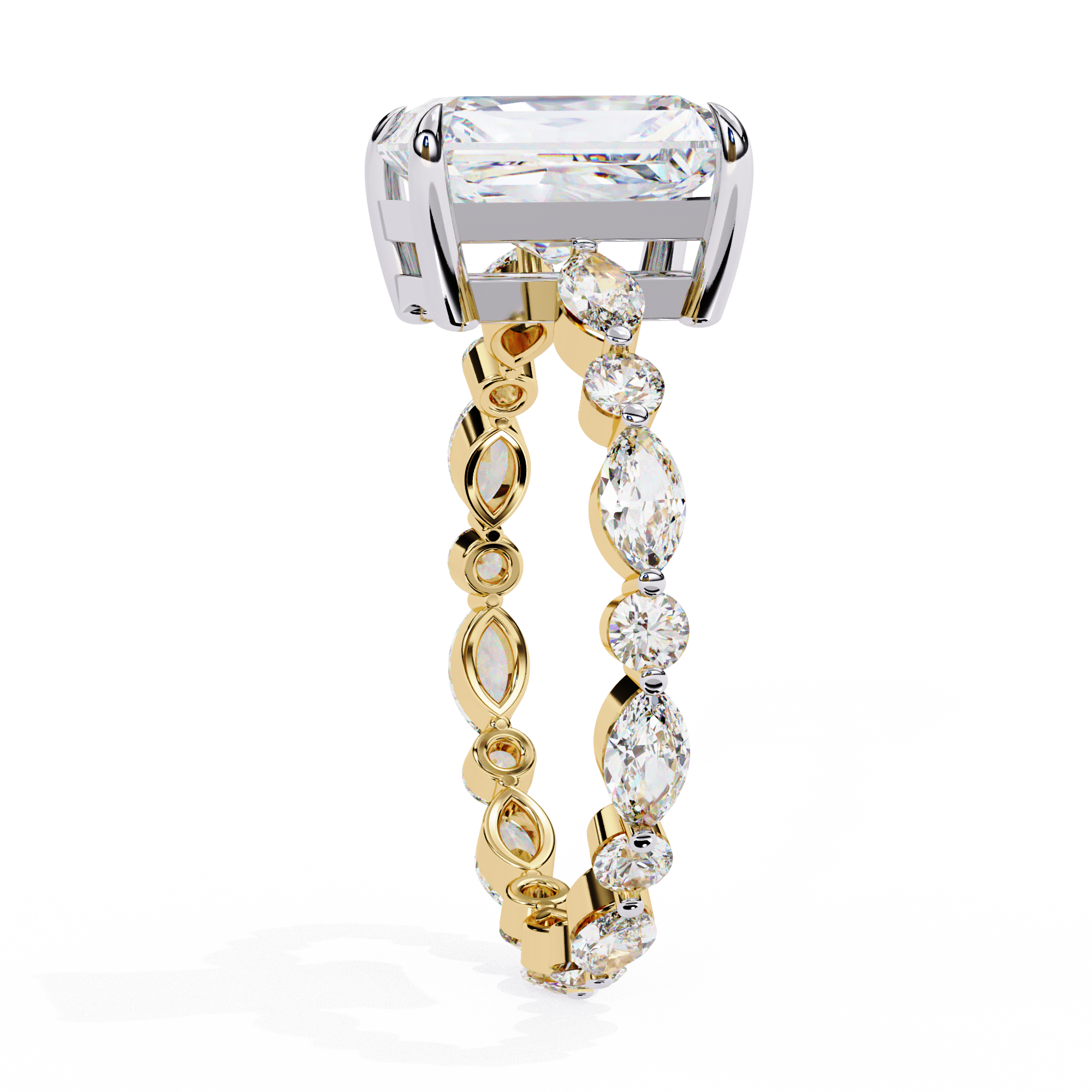 Unique Radiant Cut Solitaire Ring with Accents