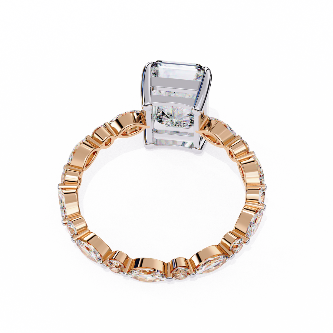 Unique Radiant Cut Solitaire Ring with Accents