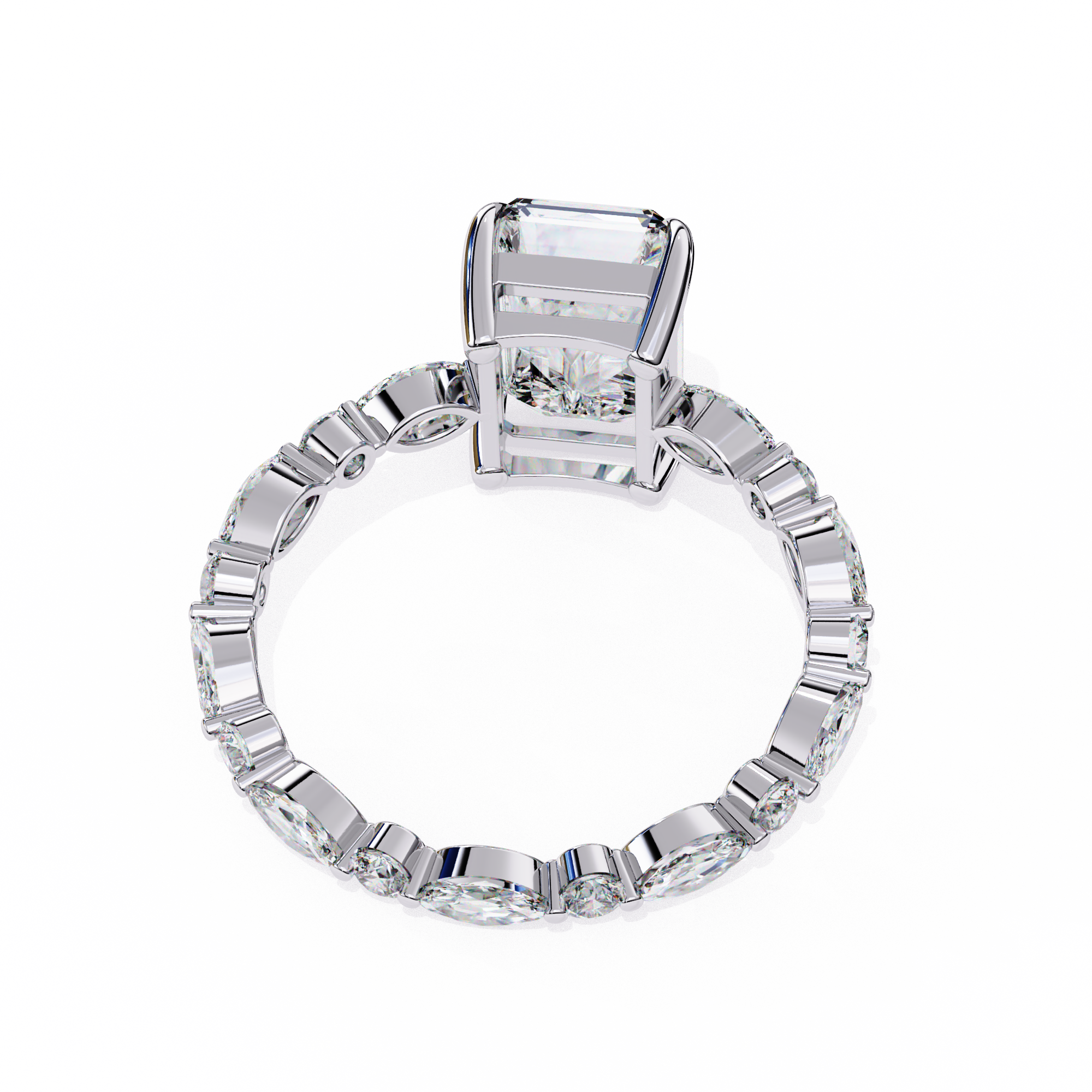 Unique Radiant Cut Solitaire Ring with Accents
