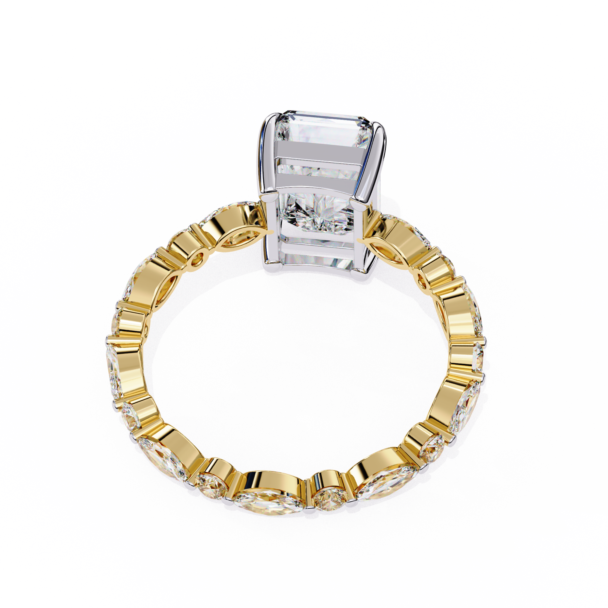Unique Radiant Cut Solitaire Ring with Accents