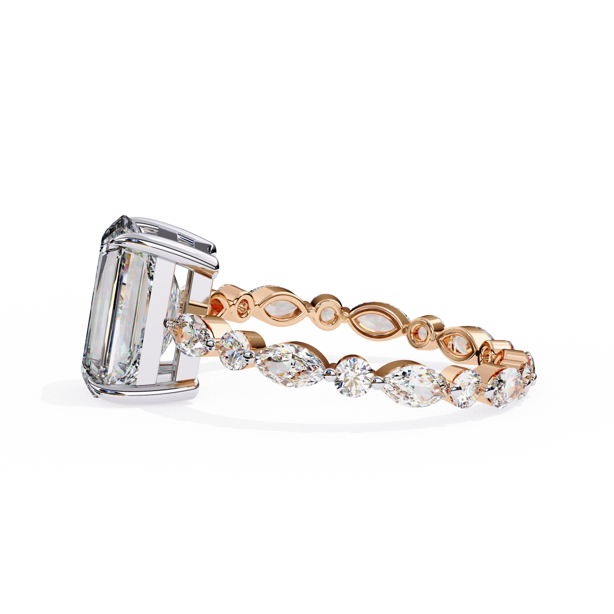 Unique Radiant Cut Solitaire Ring with Accents