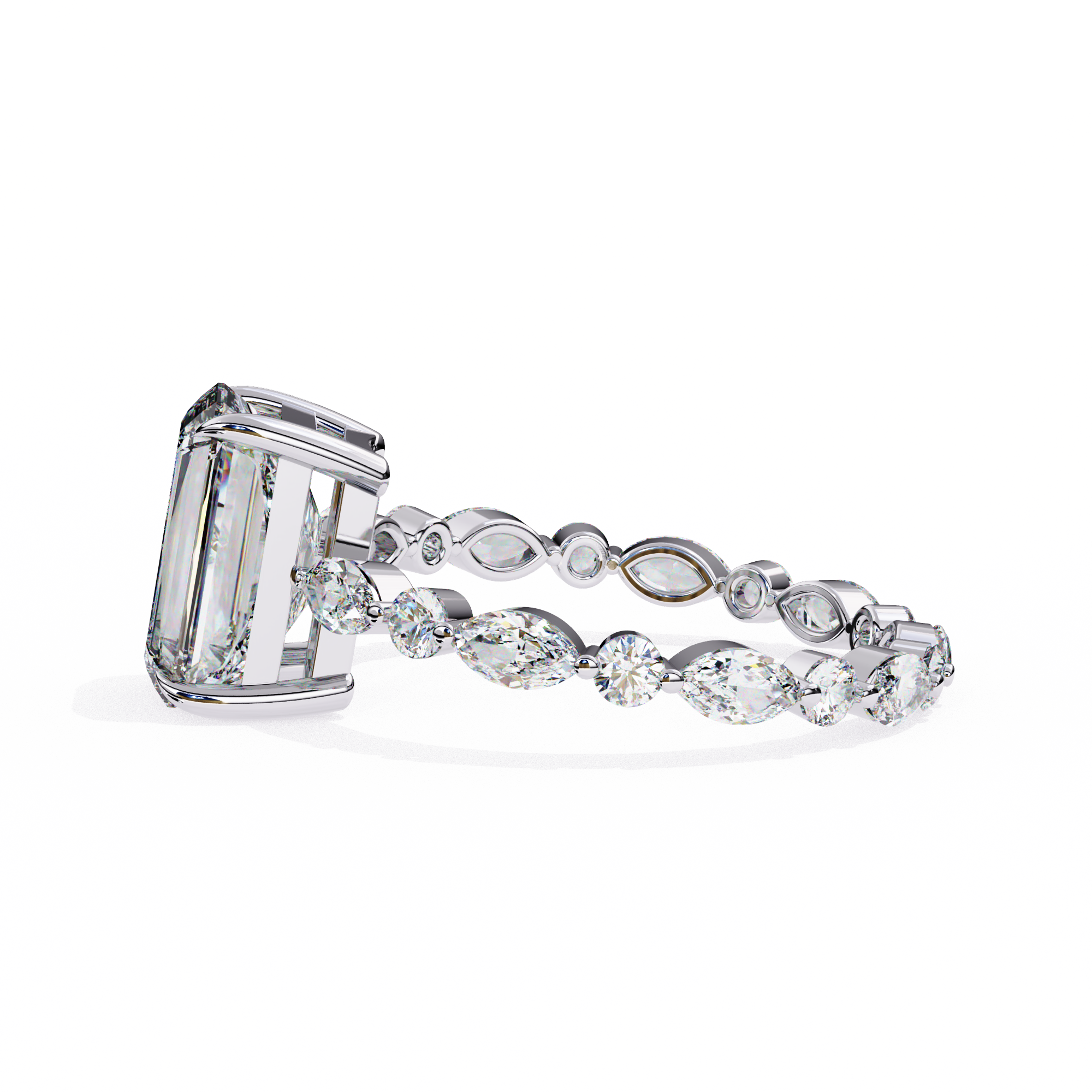 Unique Radiant Cut Solitaire Ring with Accents