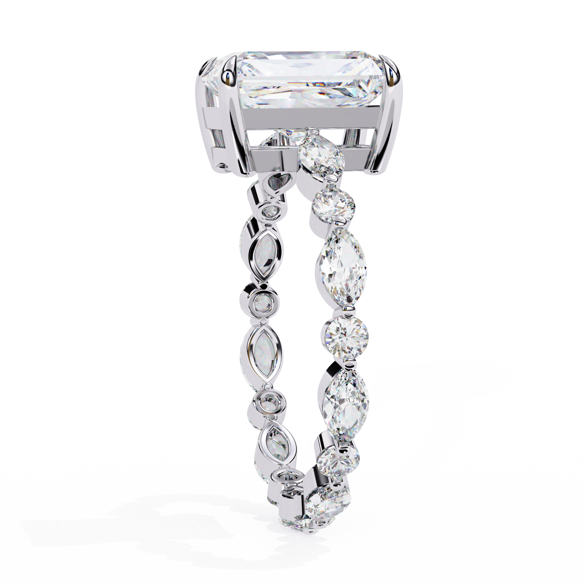 Unique Radiant Cut Solitaire Ring with Accents