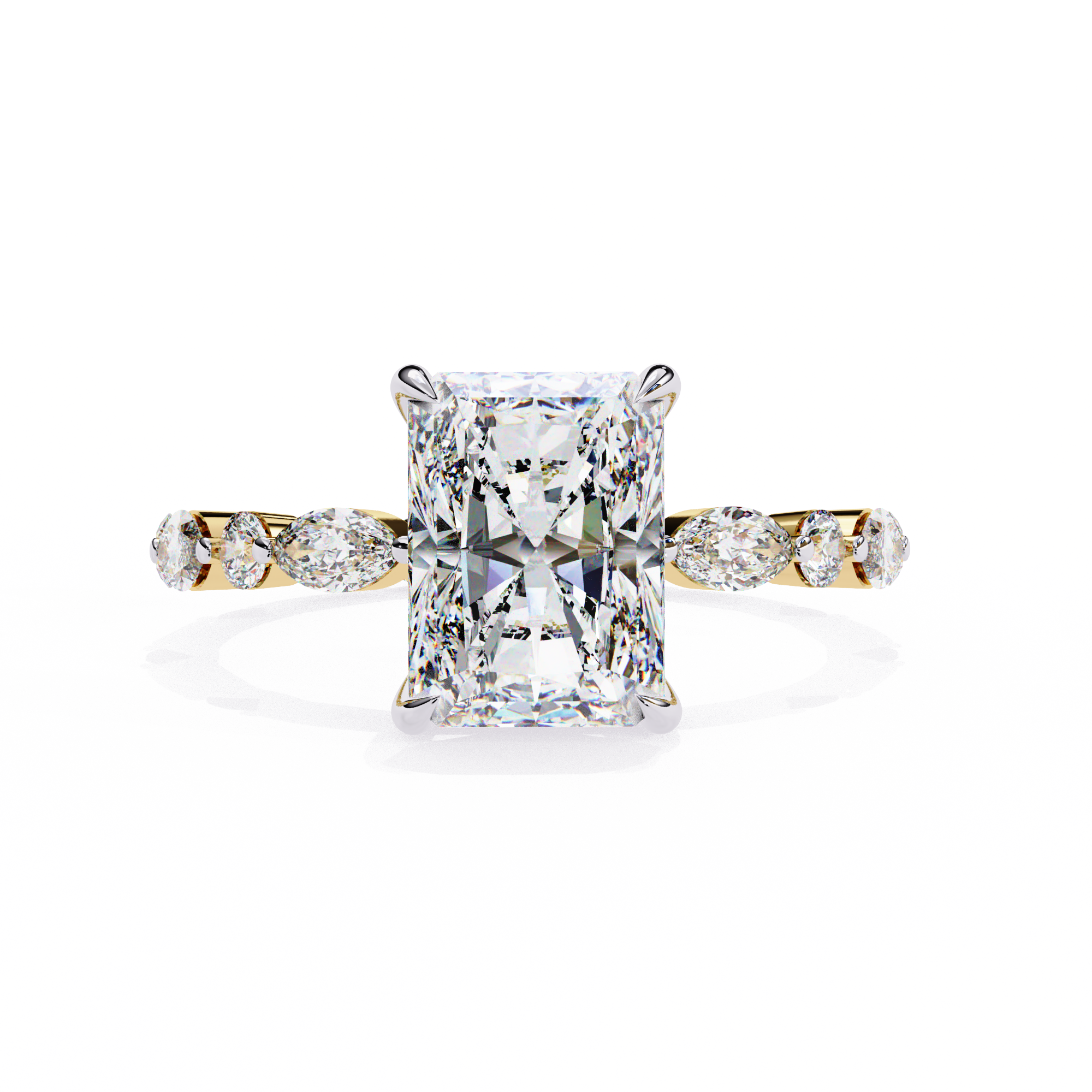 Unique Radiant Cut Solitaire Ring with Accents
