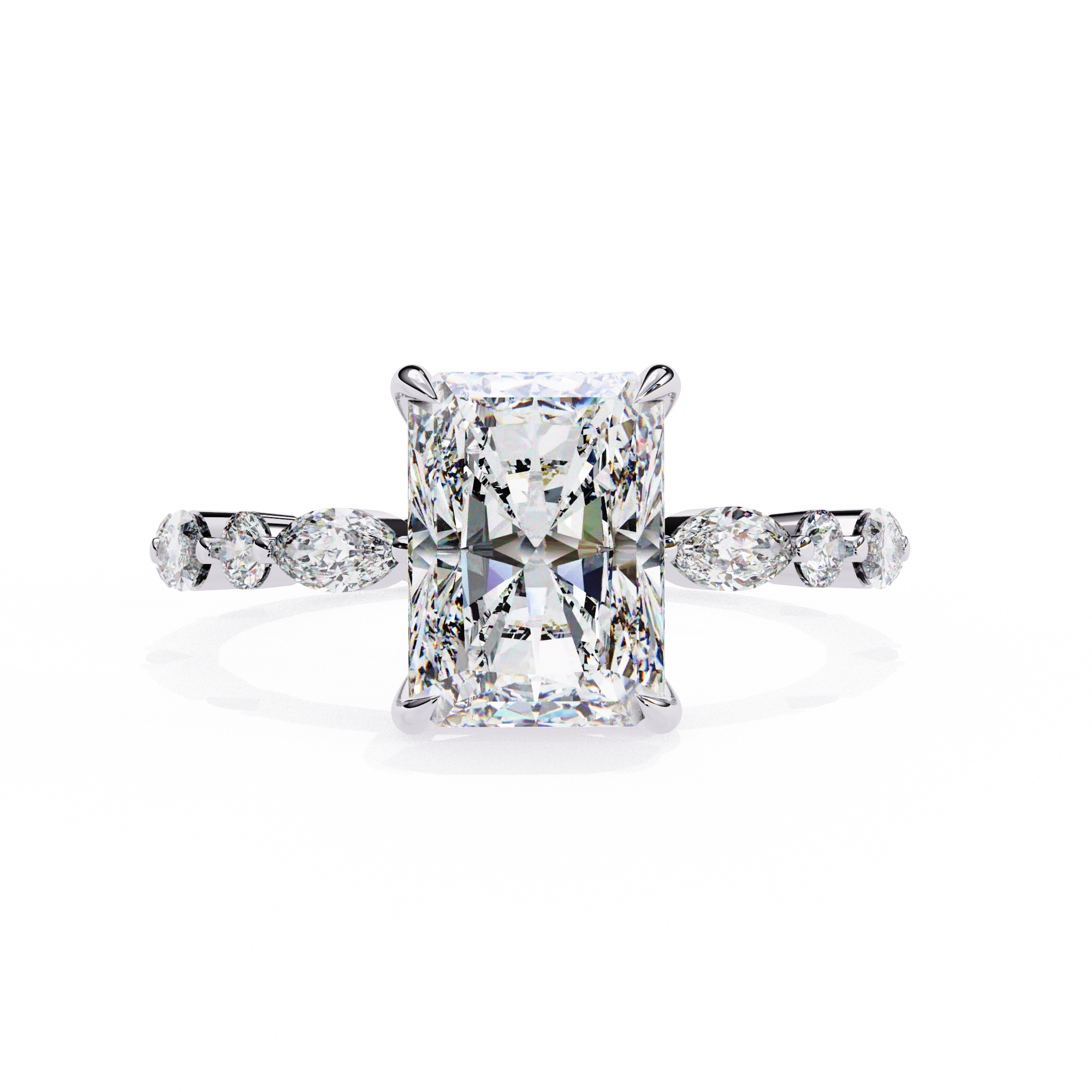Unique Radiant Cut Solitaire Ring with Accents