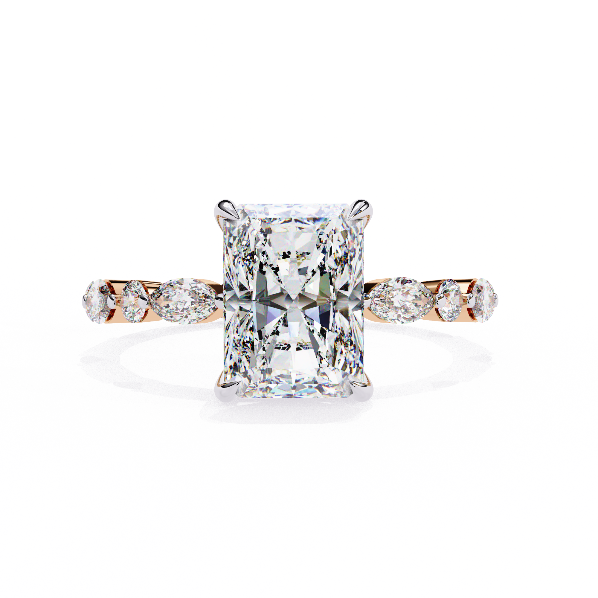 Unique Radiant Cut Solitaire Ring with Accents