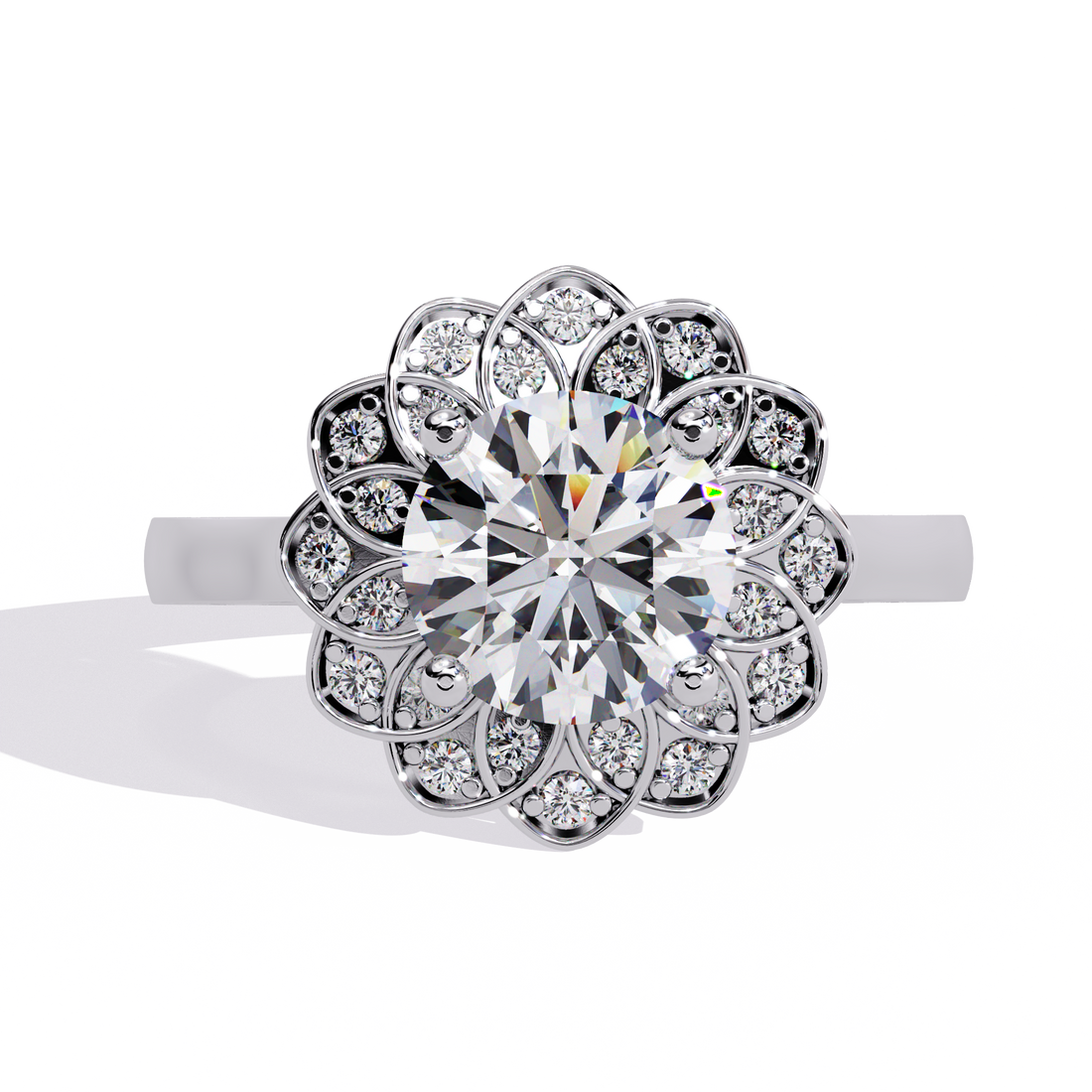 Exquisite Floral Halo Engagement Ring