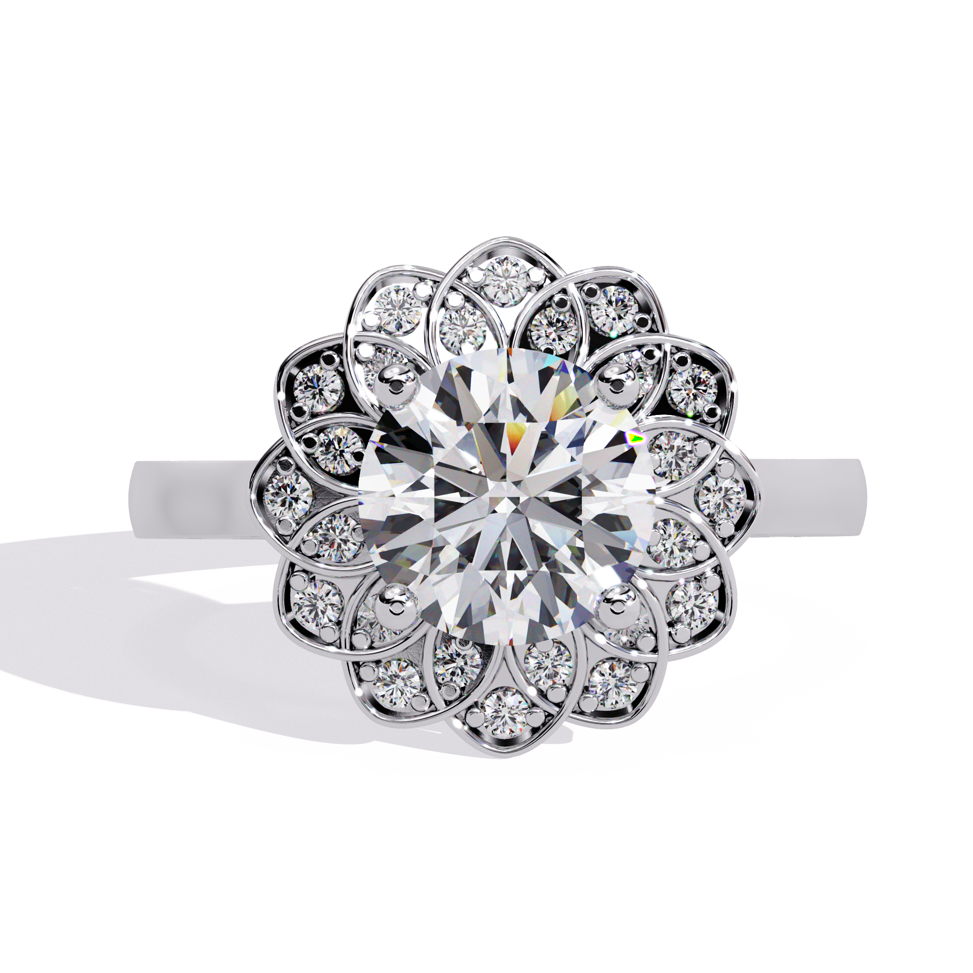 Exquisite Floral Halo Engagement Ring