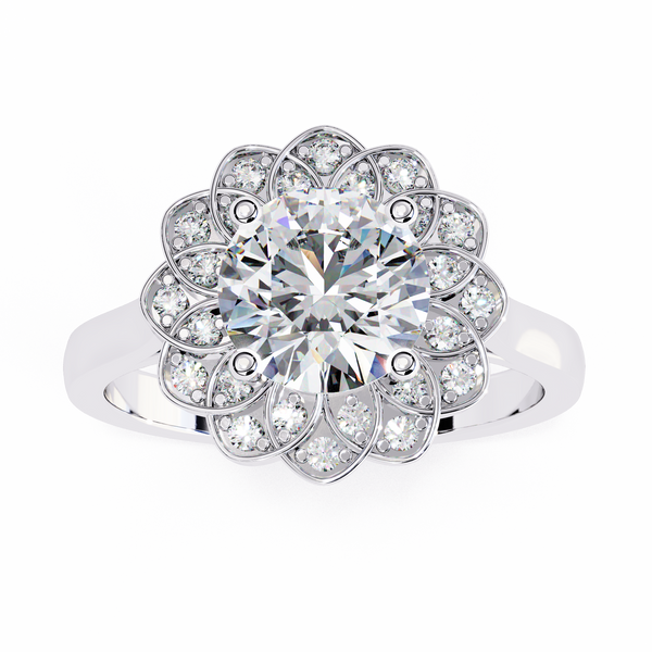 Exquisite Floral Halo Engagement Ring