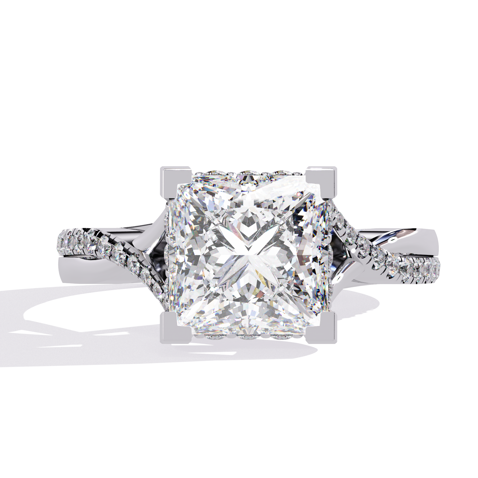 ternate Princess Twisted Engagement Ring with Pave Set Side Stones