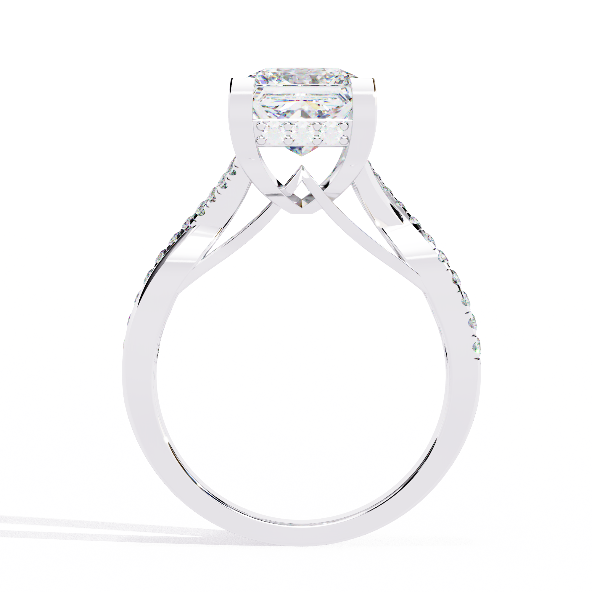 ternate Princess Twisted Engagement Ring with Pave Set Side Stones