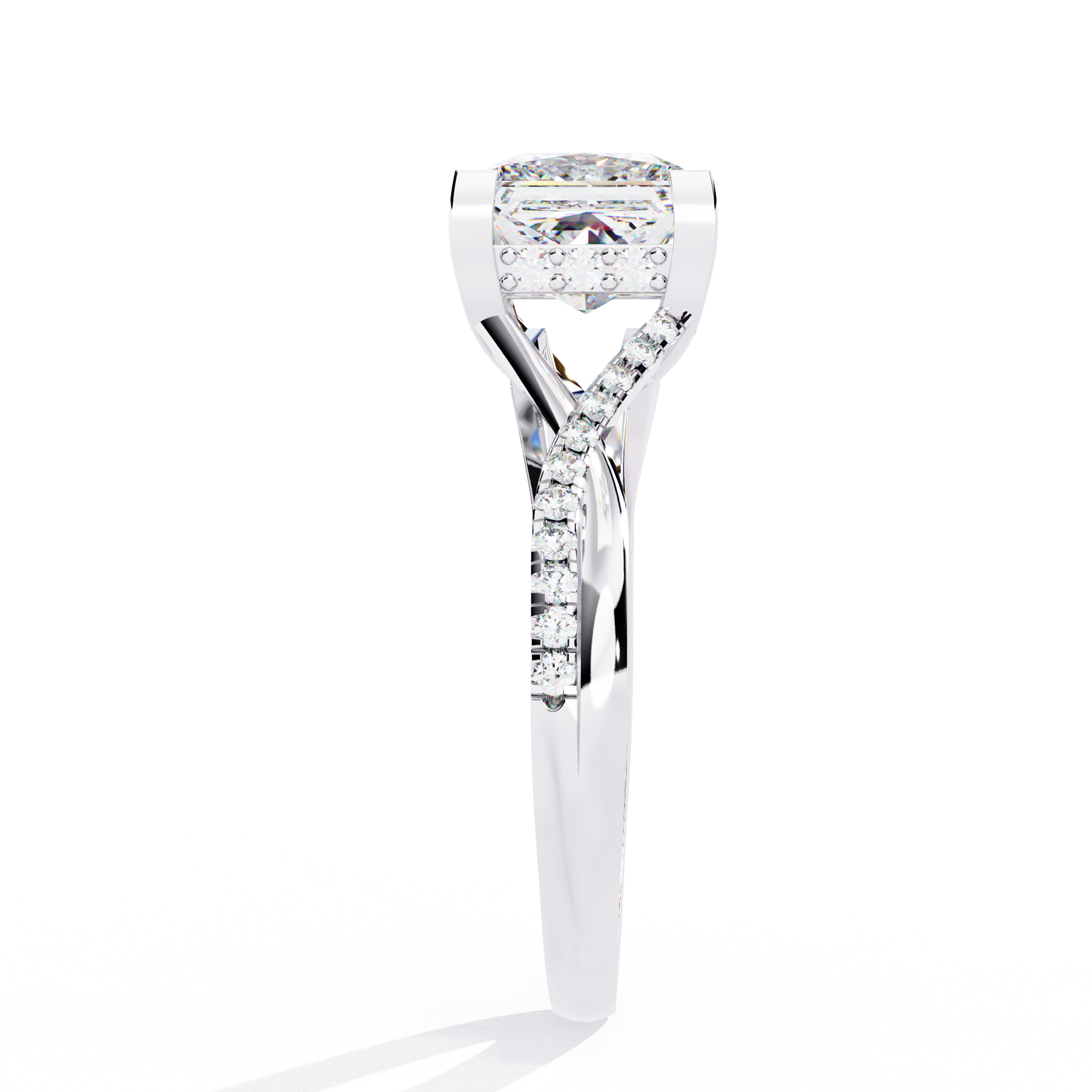 ternate Princess Twisted Engagement Ring with Pave Set Side Stones