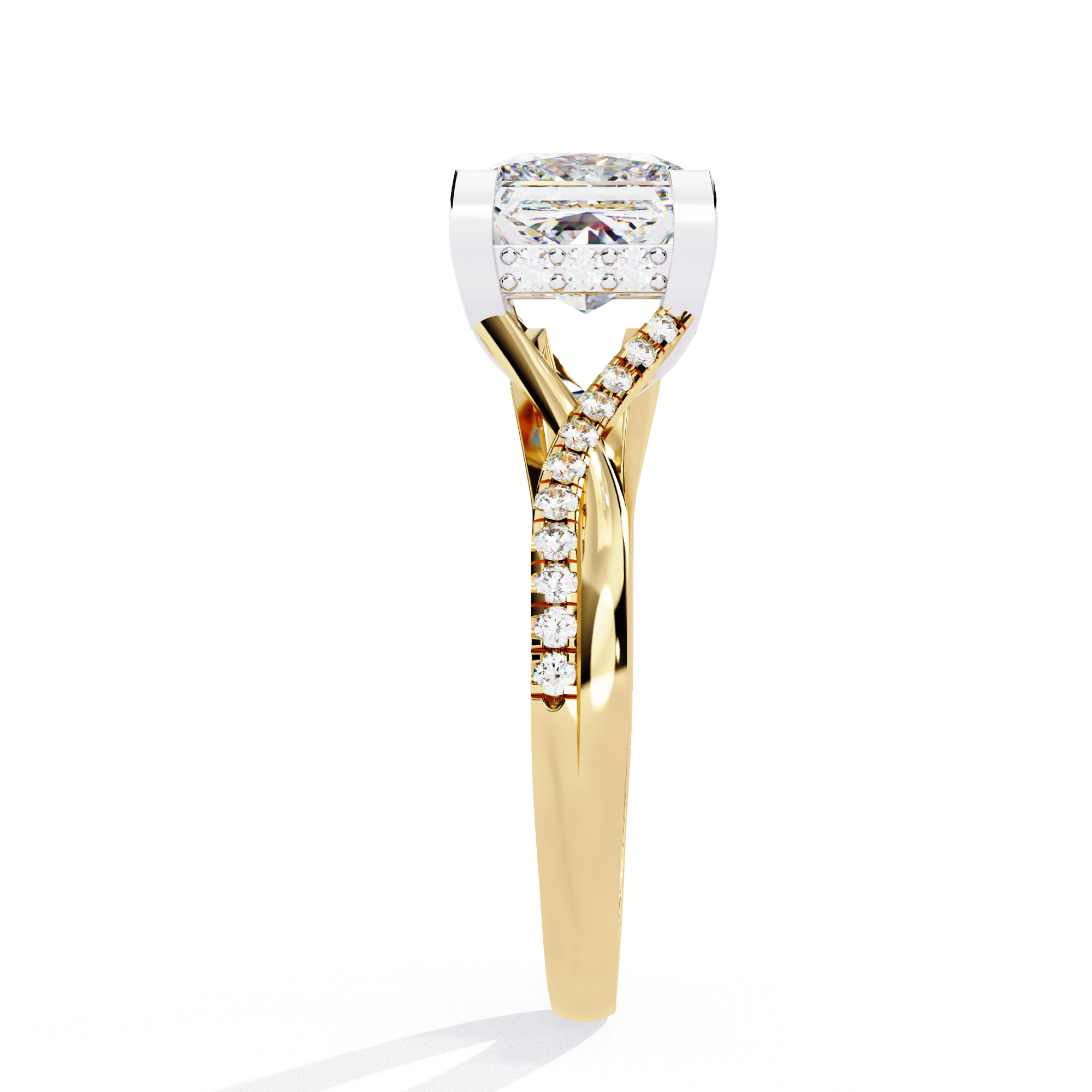 ternate Princess Twisted Engagement Ring with Pave Set Side Stones