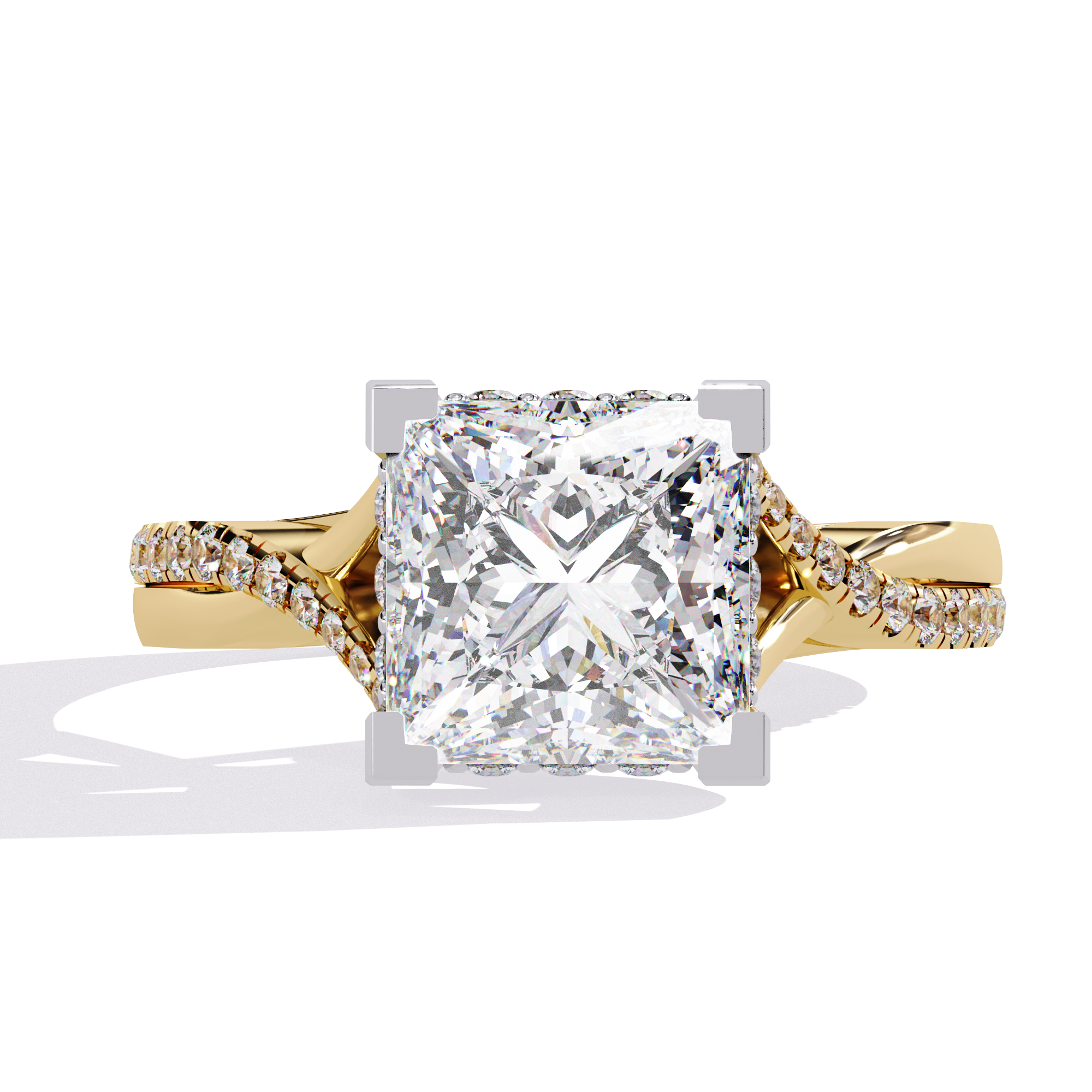 ternate Princess Twisted Engagement Ring with Pave Set Side Stones