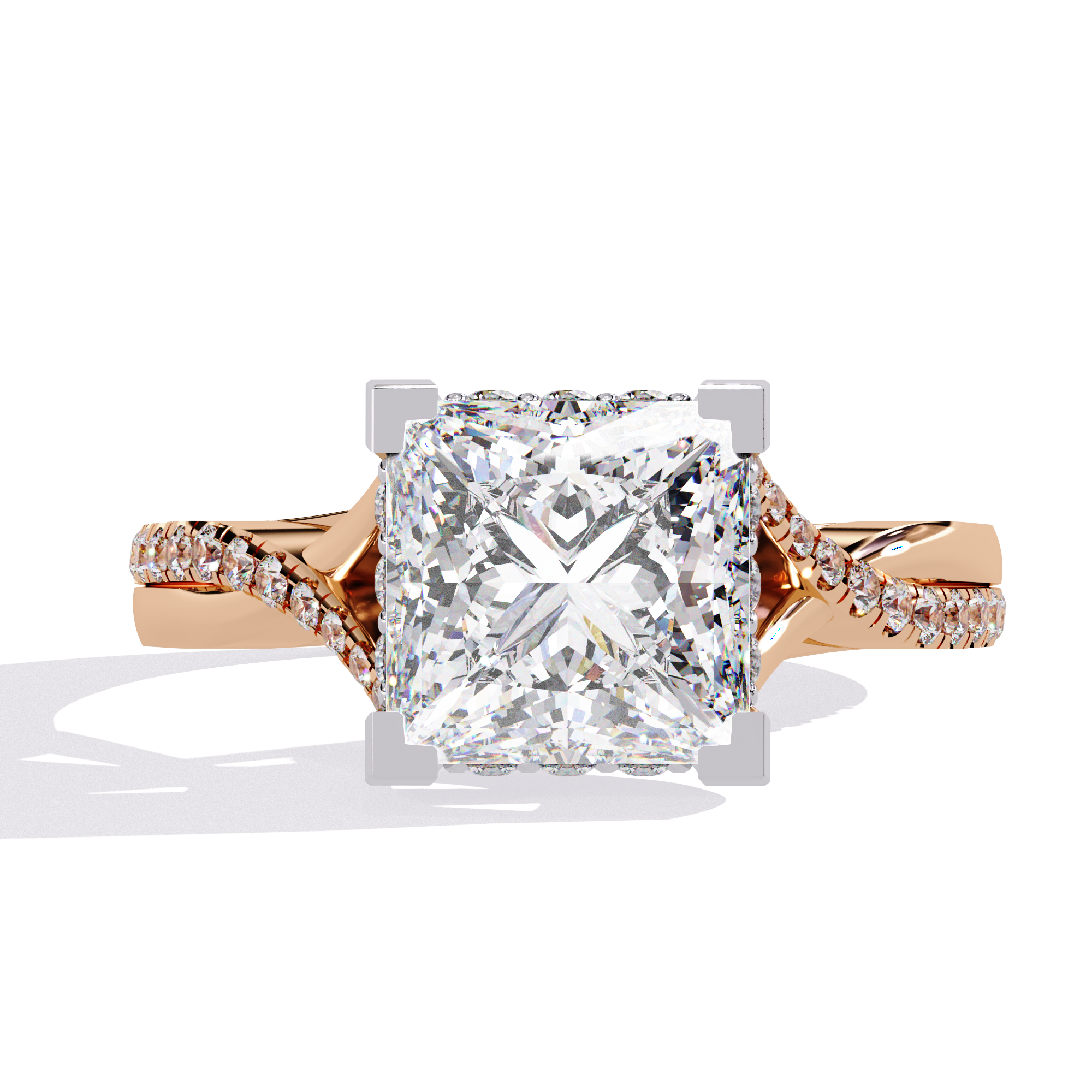 ternate Princess Twisted Engagement Ring with Pave Set Side Stones
