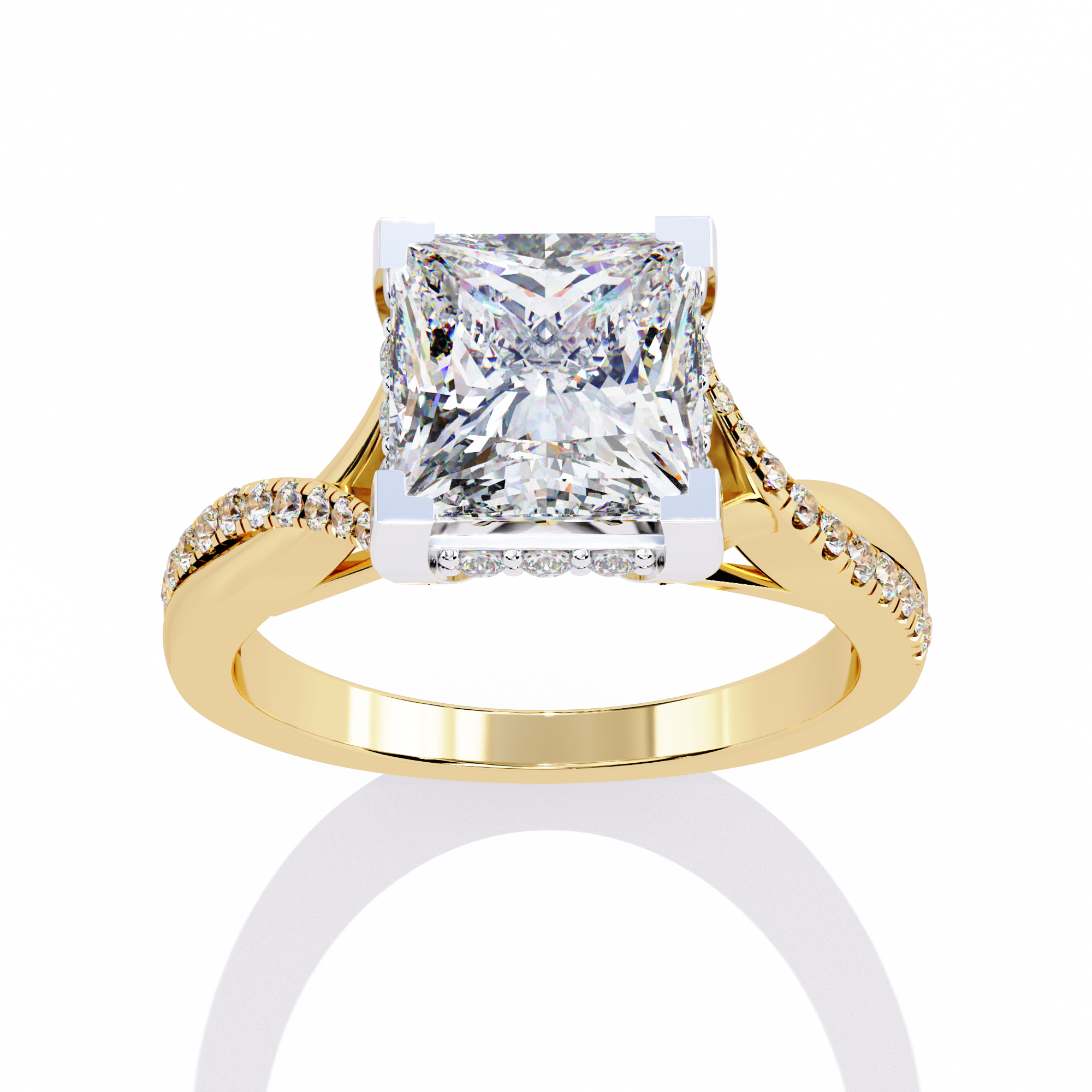 ternate Princess Twisted Engagement Ring with Pave Set Side Stones