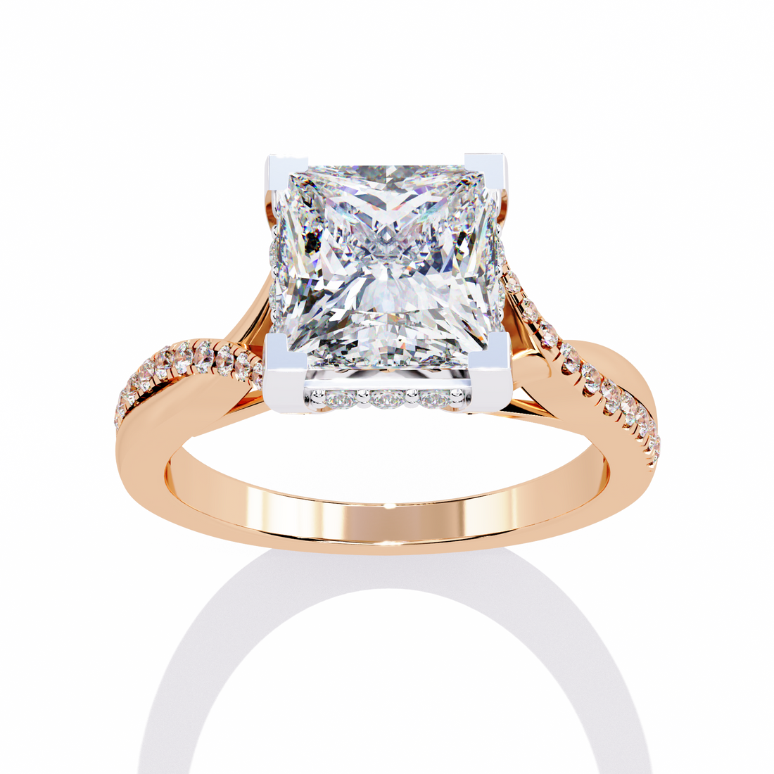 ternate Princess Twisted Engagement Ring with Pave Set Side Stones