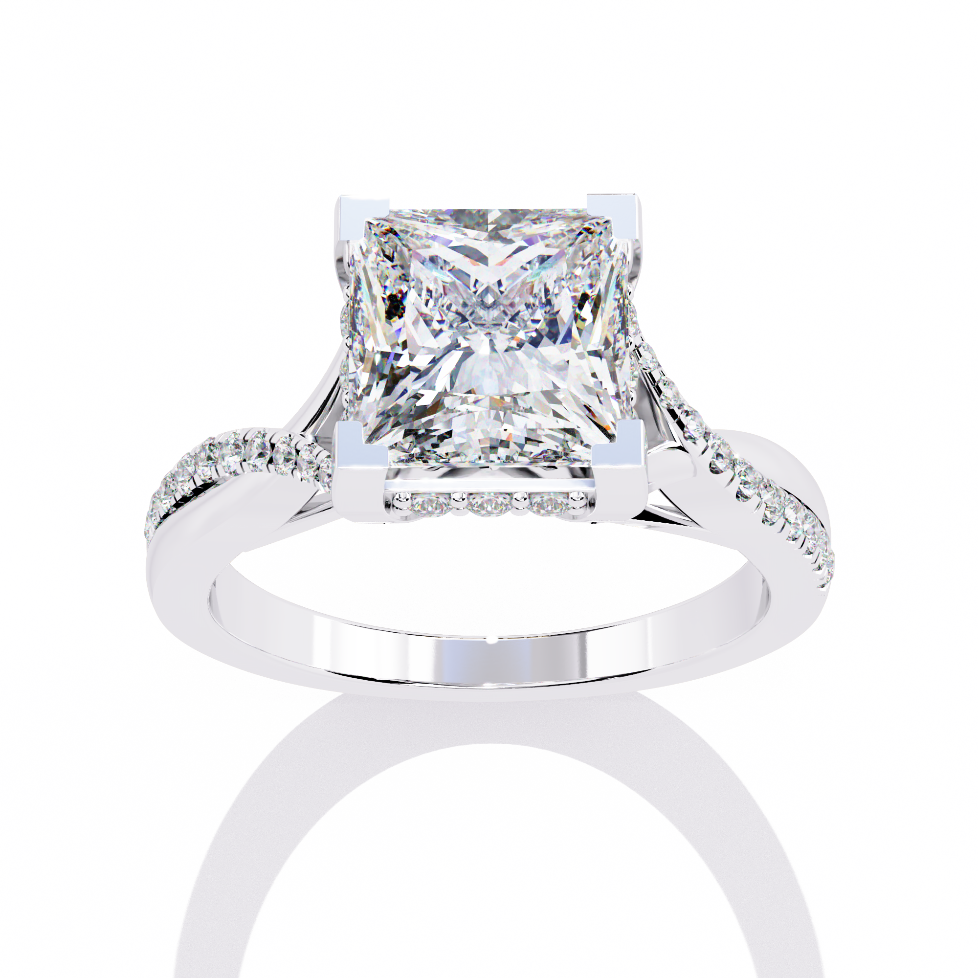ternate Princess Twisted Engagement Ring with Pave Set Side Stones