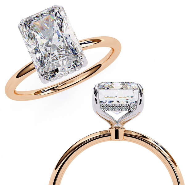 Unique Radiant Cut with Hidden Halo Solitaire Ring