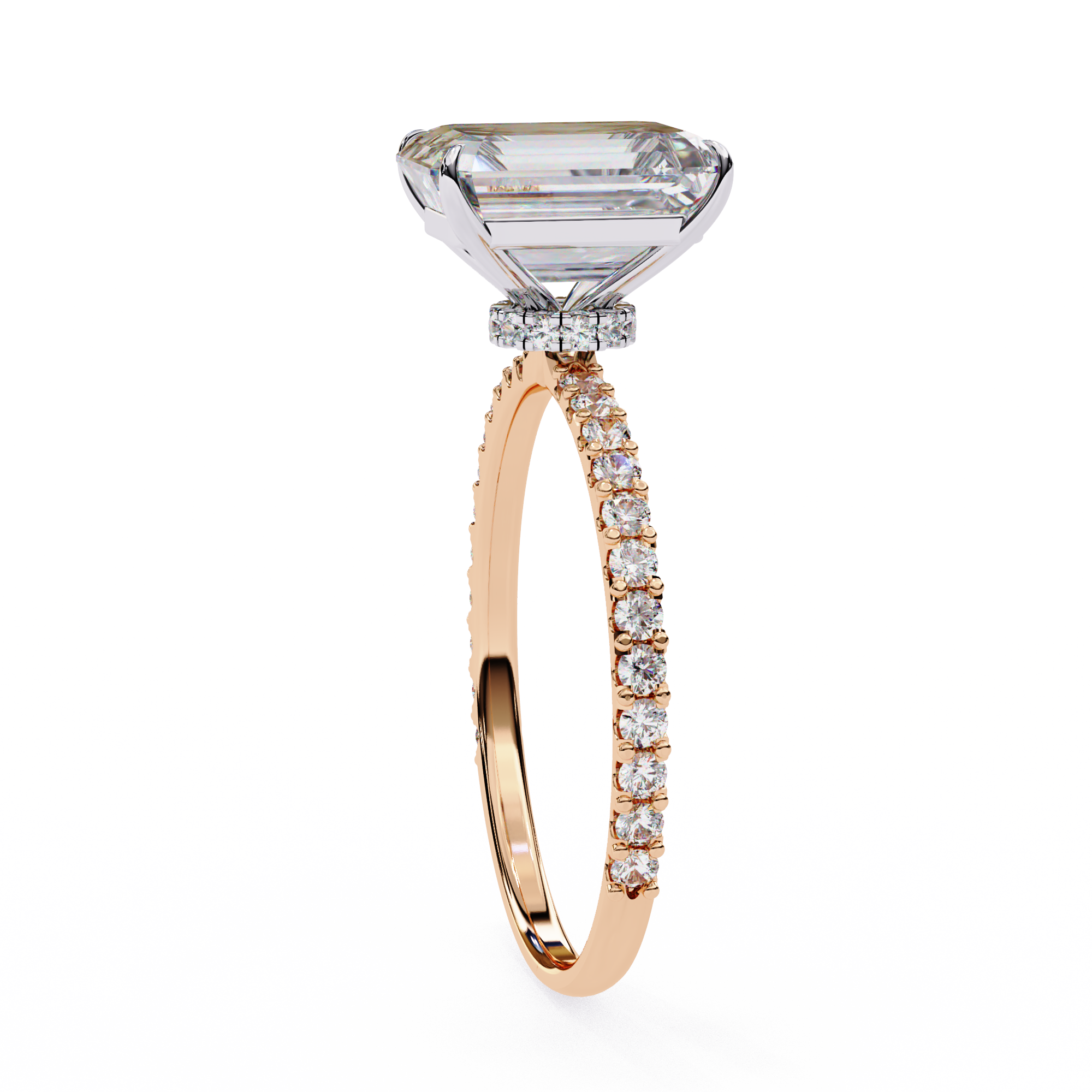 Elegant Emerald Solitaire Diamond Ring with Pave Band