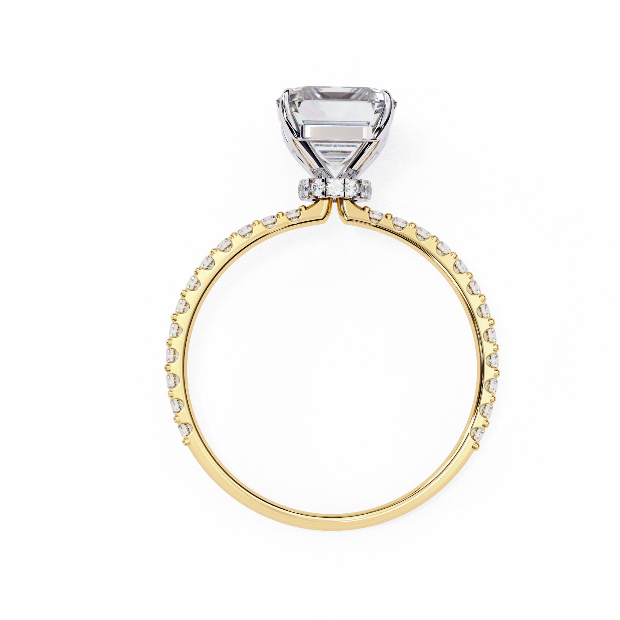 Elegant Emerald Solitaire Diamond Ring with Pave Band
