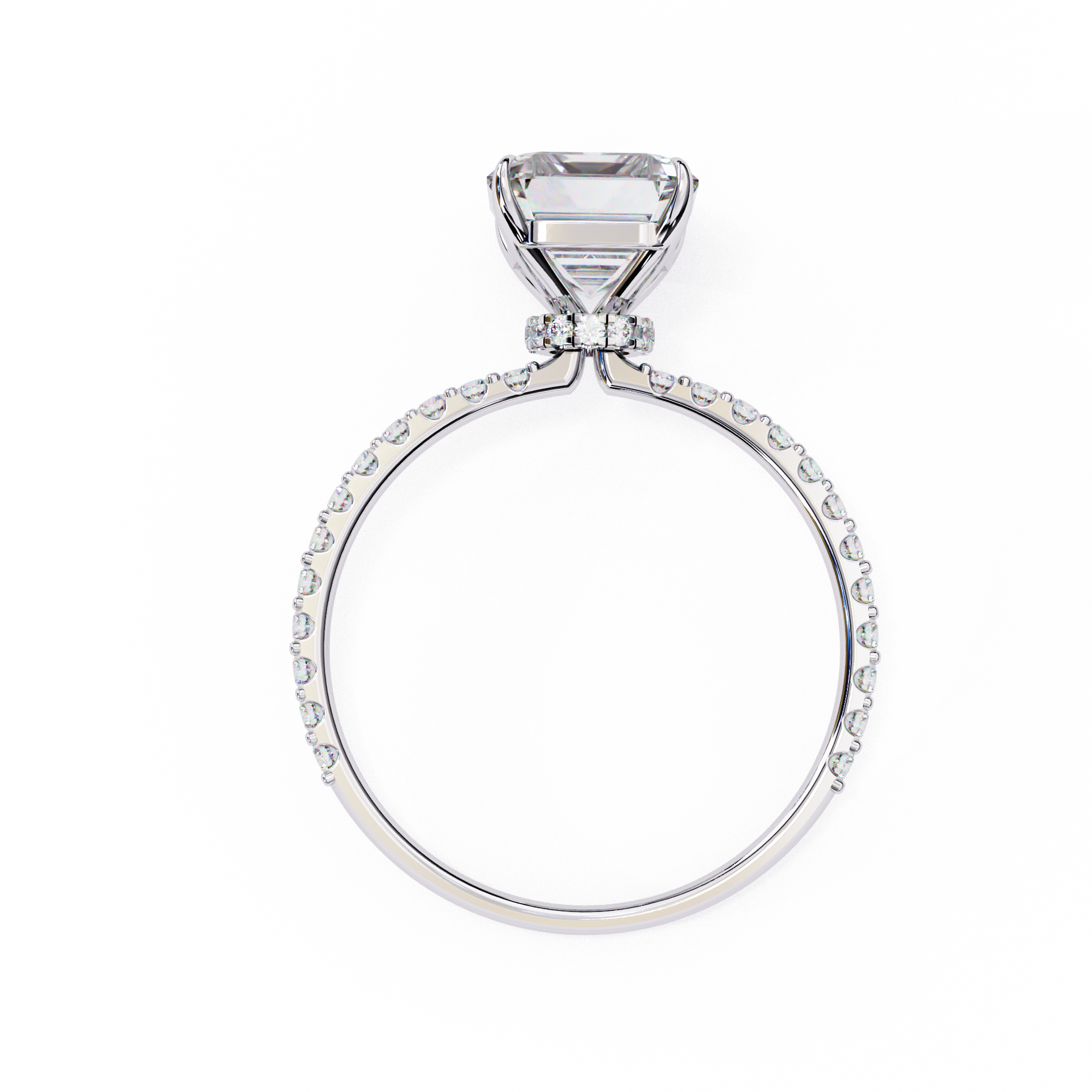 Elegant Emerald Solitaire Diamond Ring with Pave Band