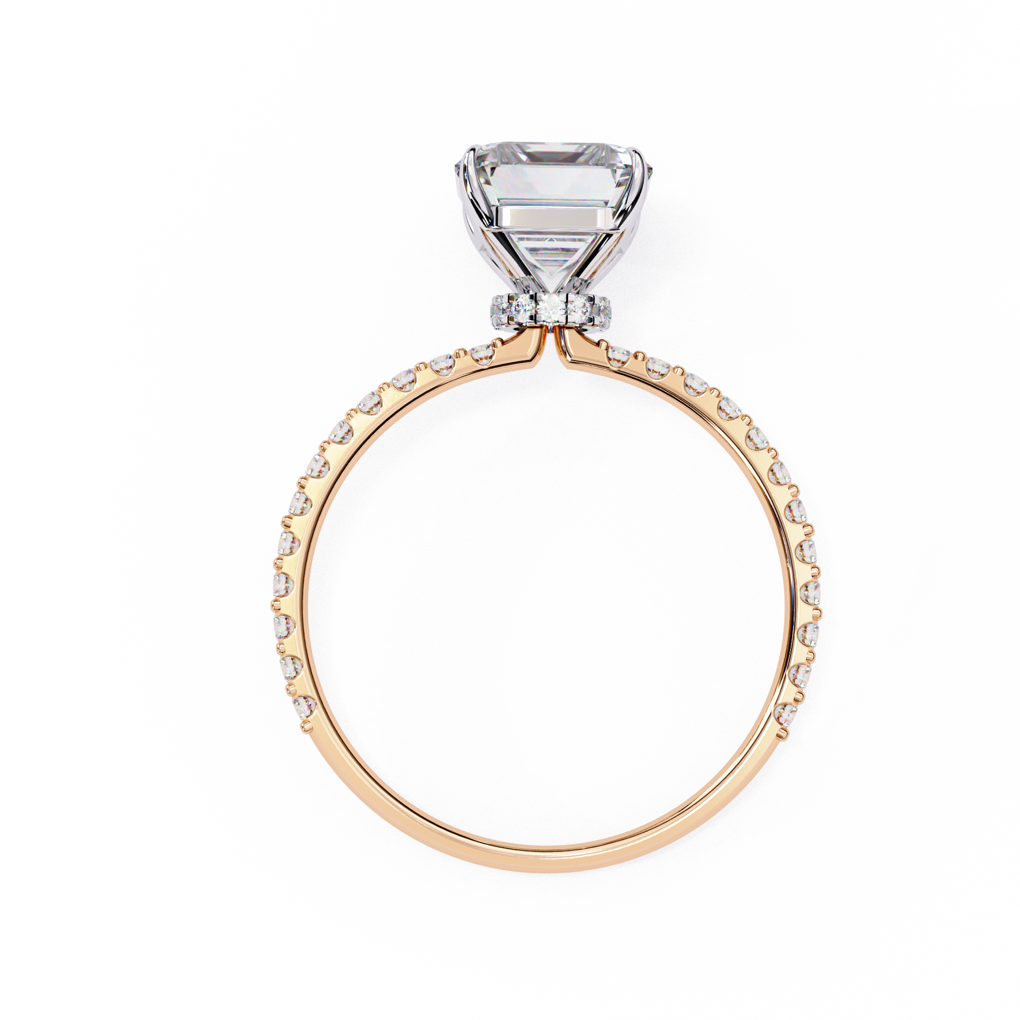 Elegant Emerald Solitaire Diamond Ring with Pave Band