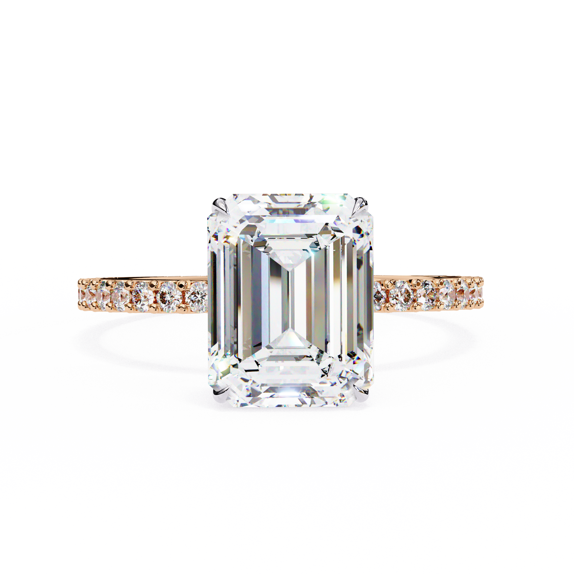 Elegant Emerald Solitaire Diamond Ring with Pave Band