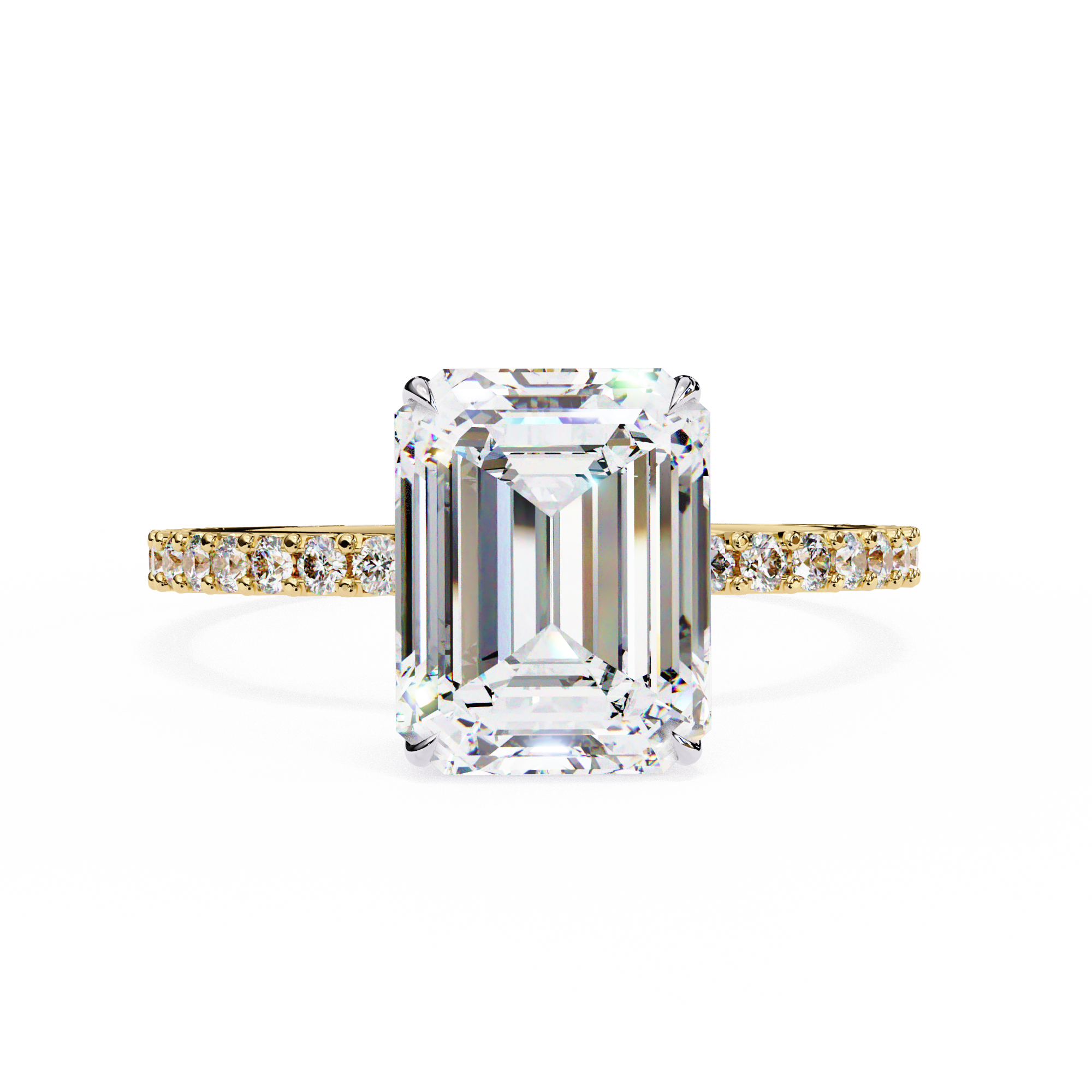 Elegant Emerald Solitaire Diamond Ring with Pave Band