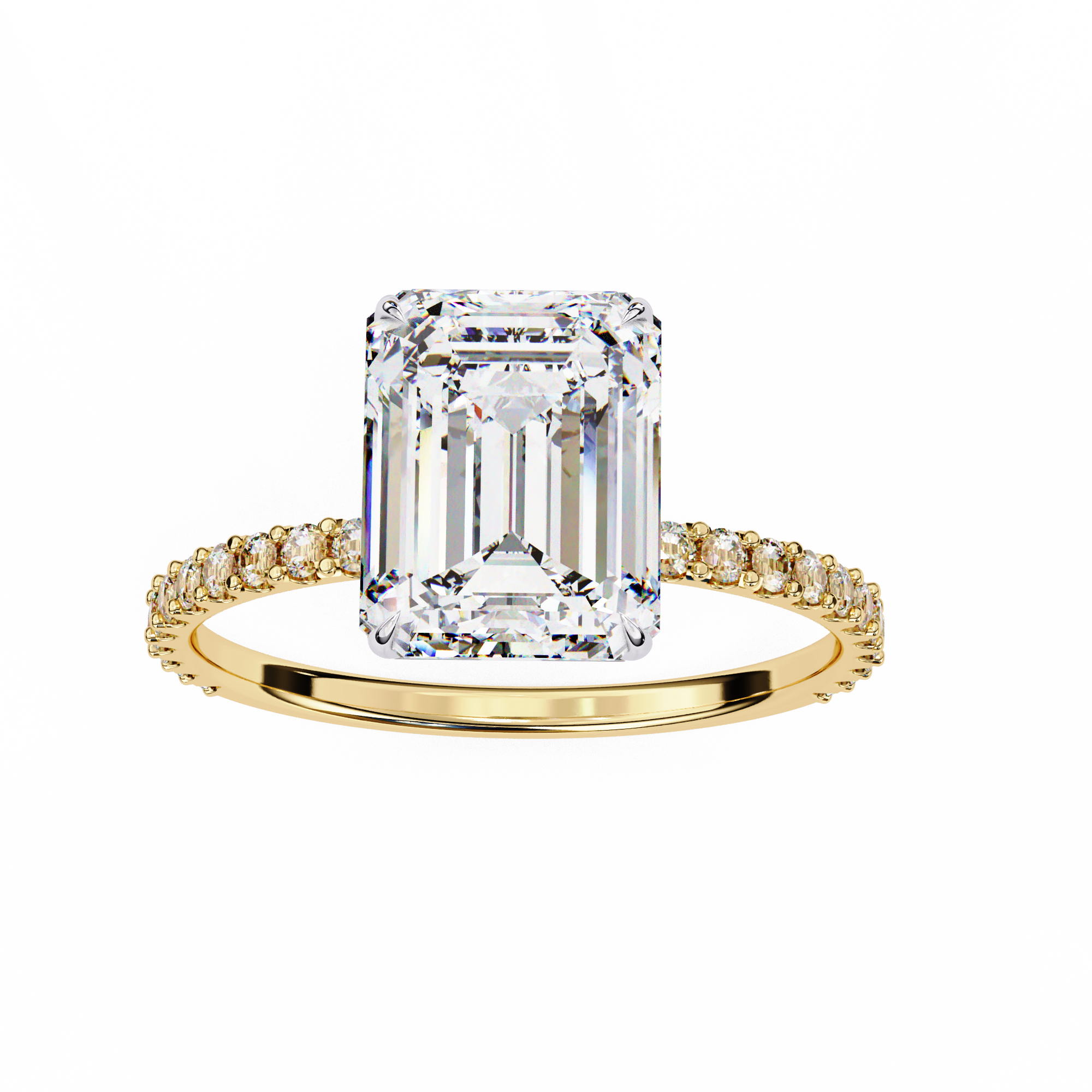 Elegant Emerald Solitaire Diamond Ring with Pave Band