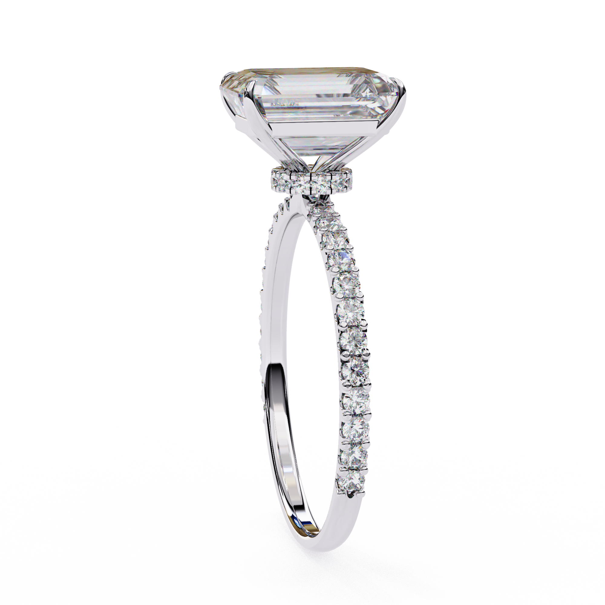 Elegant Emerald Solitaire Diamond Ring with Pave Band