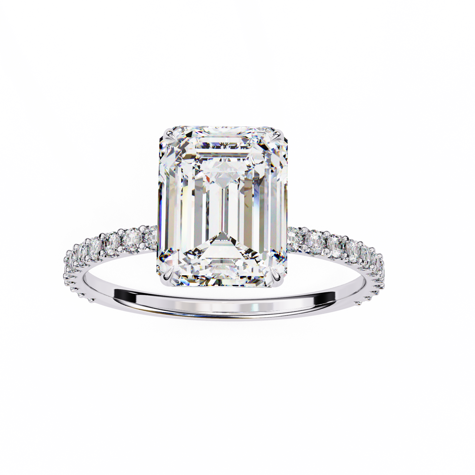 Elegant Emerald Solitaire Diamond Ring with Pave Band