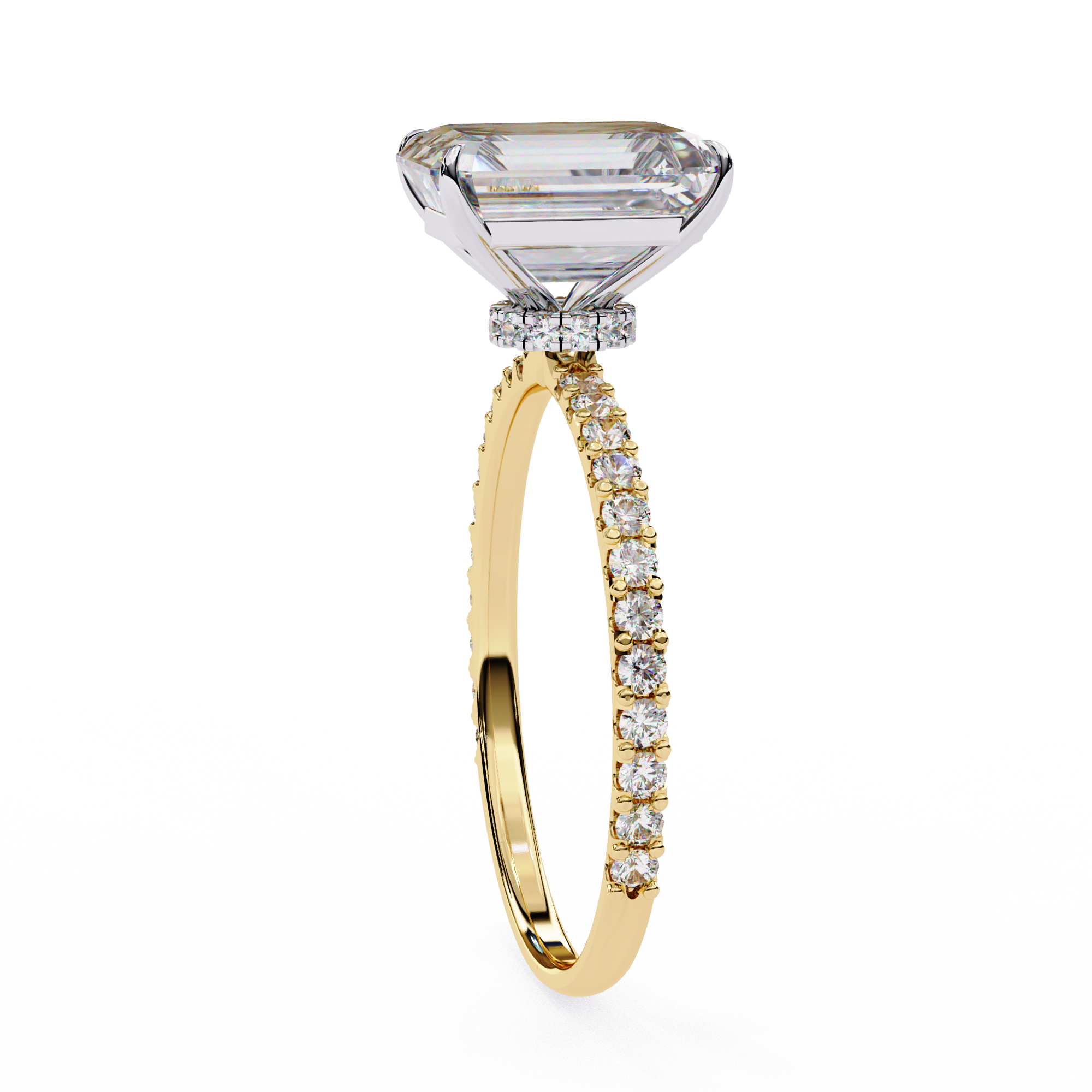 Elegant Emerald Solitaire Diamond Ring with Pave Band