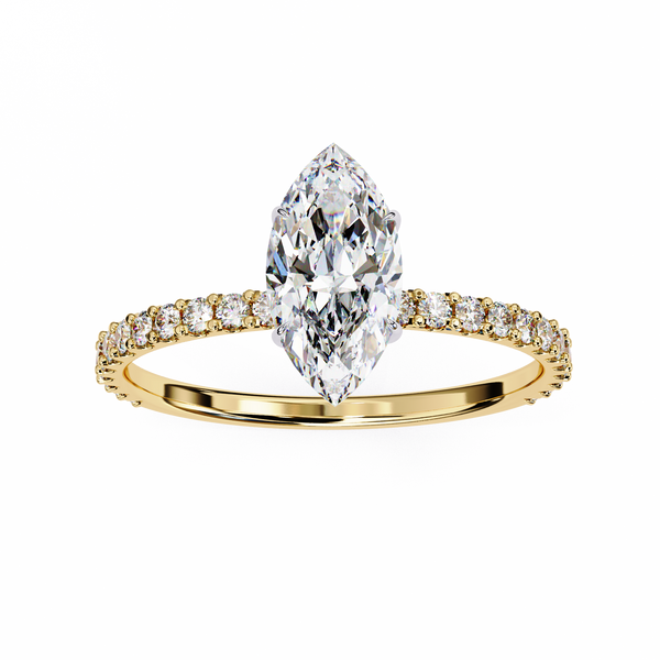 Elegant Marquise Solitaire Diamond Ring with Pave Band