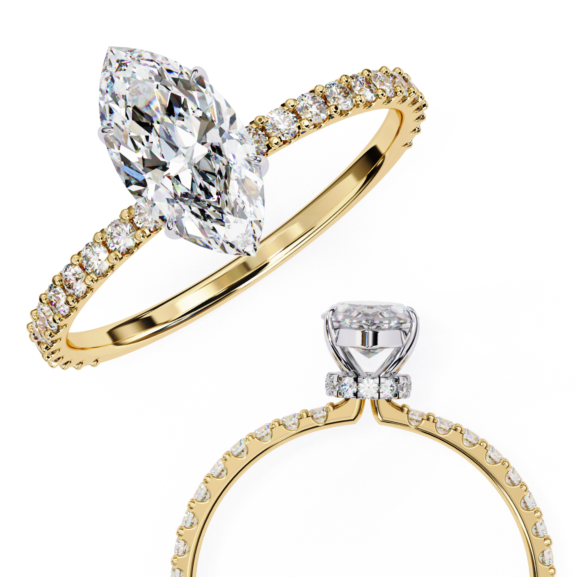 Elegant Marquise Solitaire Diamond Ring with Pave Band