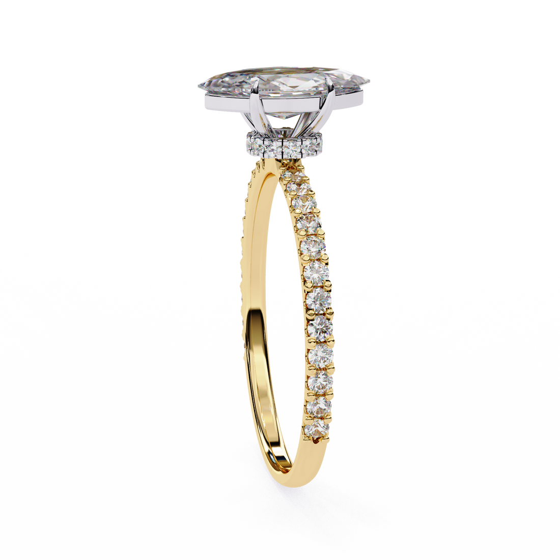 Elegant Marquise Solitaire Diamond Ring with Pave Band