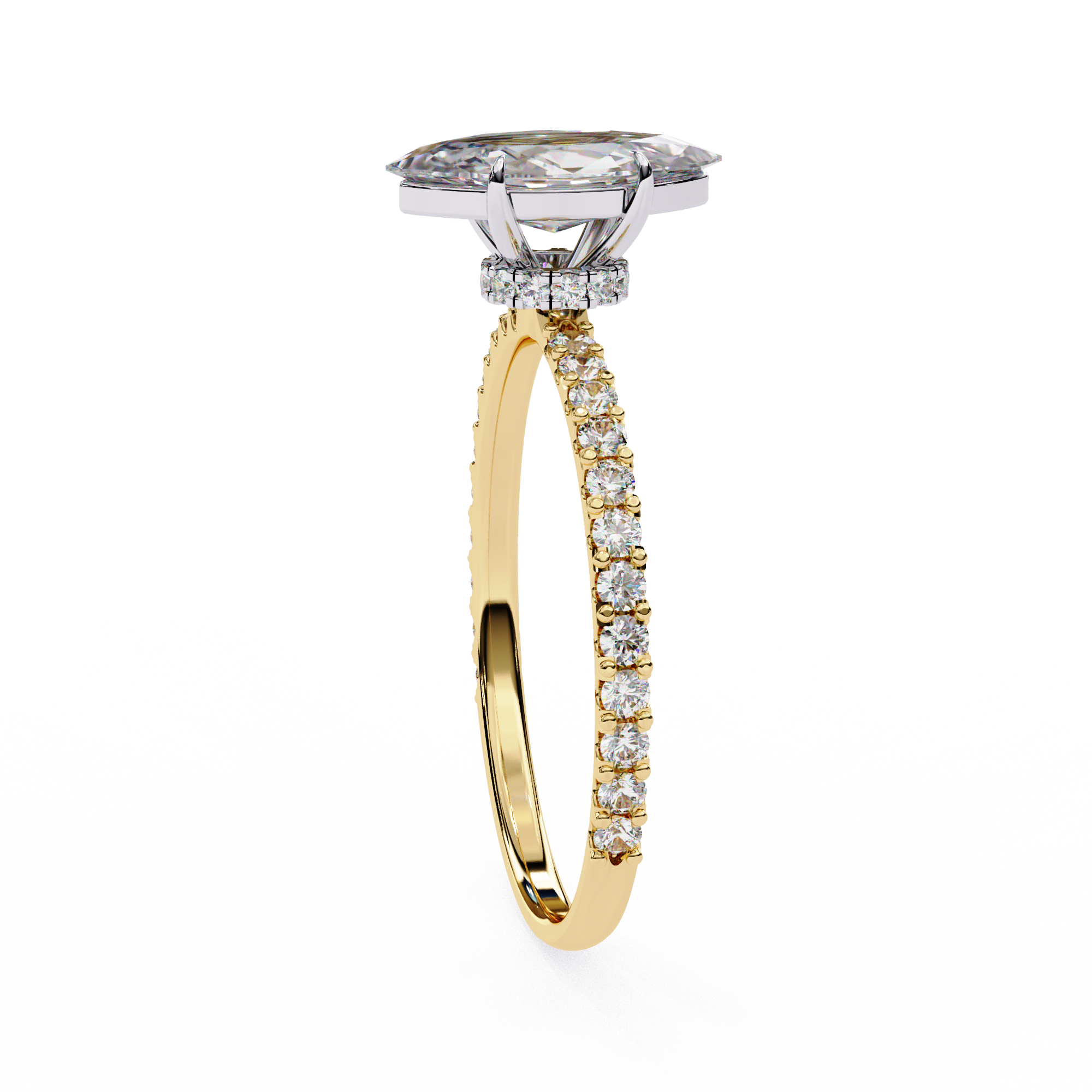Elegant Marquise Solitaire Diamond Ring with Pave Band