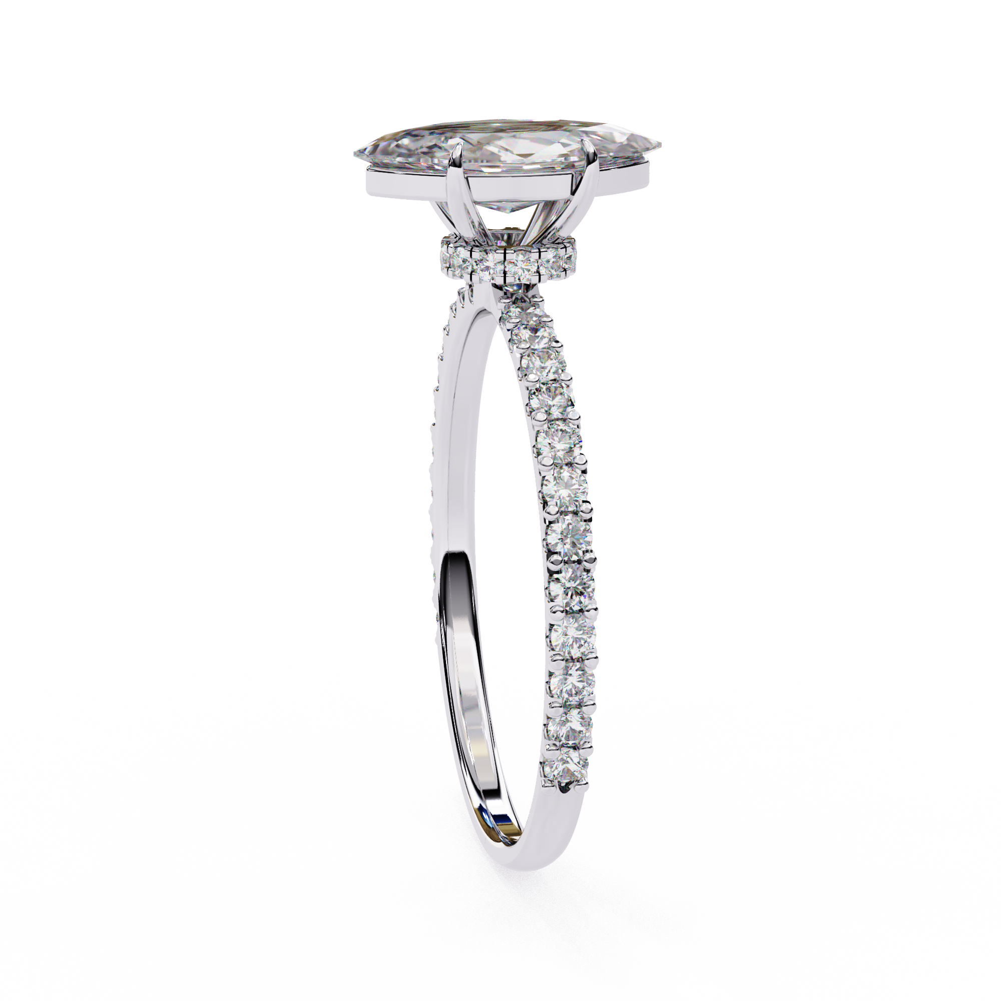 Elegant Marquise Solitaire Diamond Ring with Pave Band