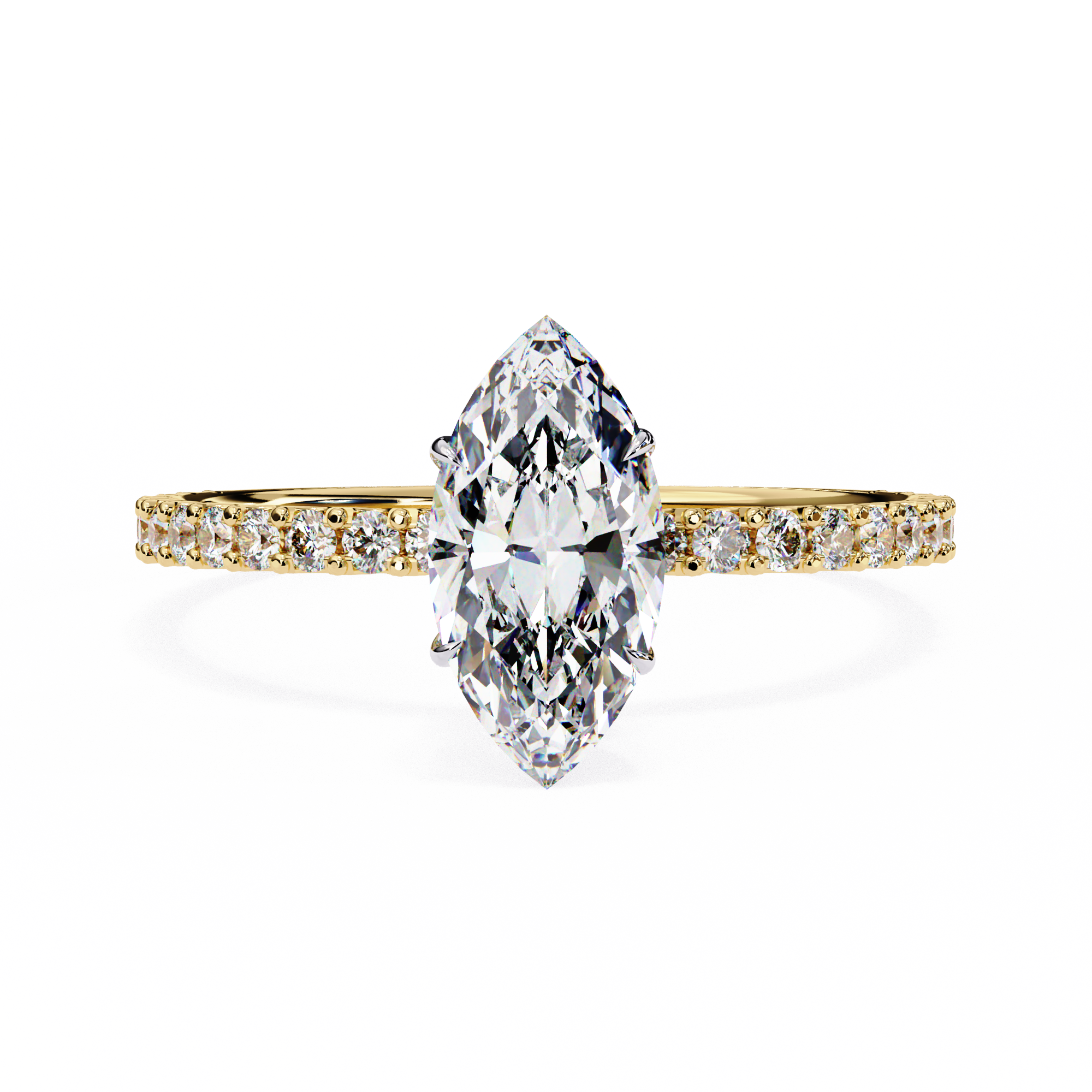 Elegant Marquise Solitaire Diamond Ring with Pave Band