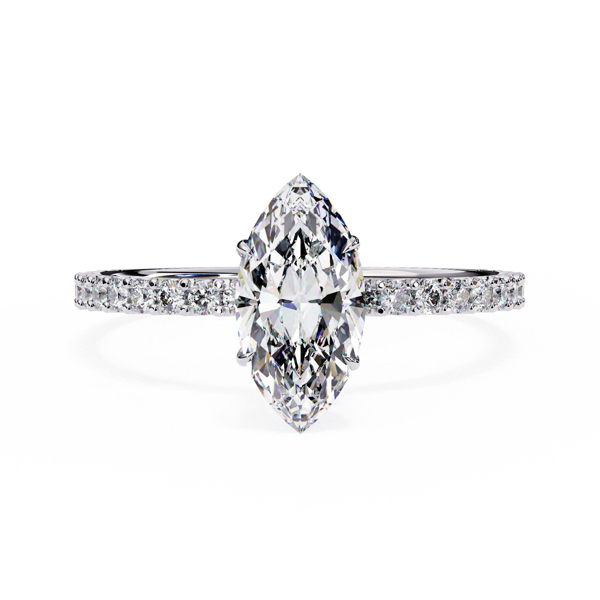 Elegant Marquise Solitaire Diamond Ring with Pave Band