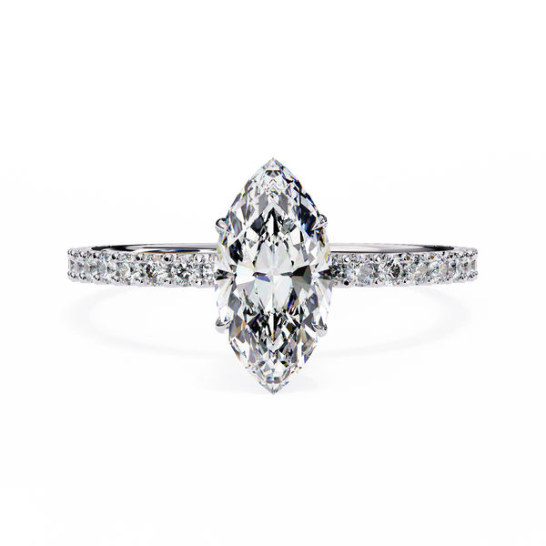 Elegant Marquise Solitaire Diamond Ring with Pave Band