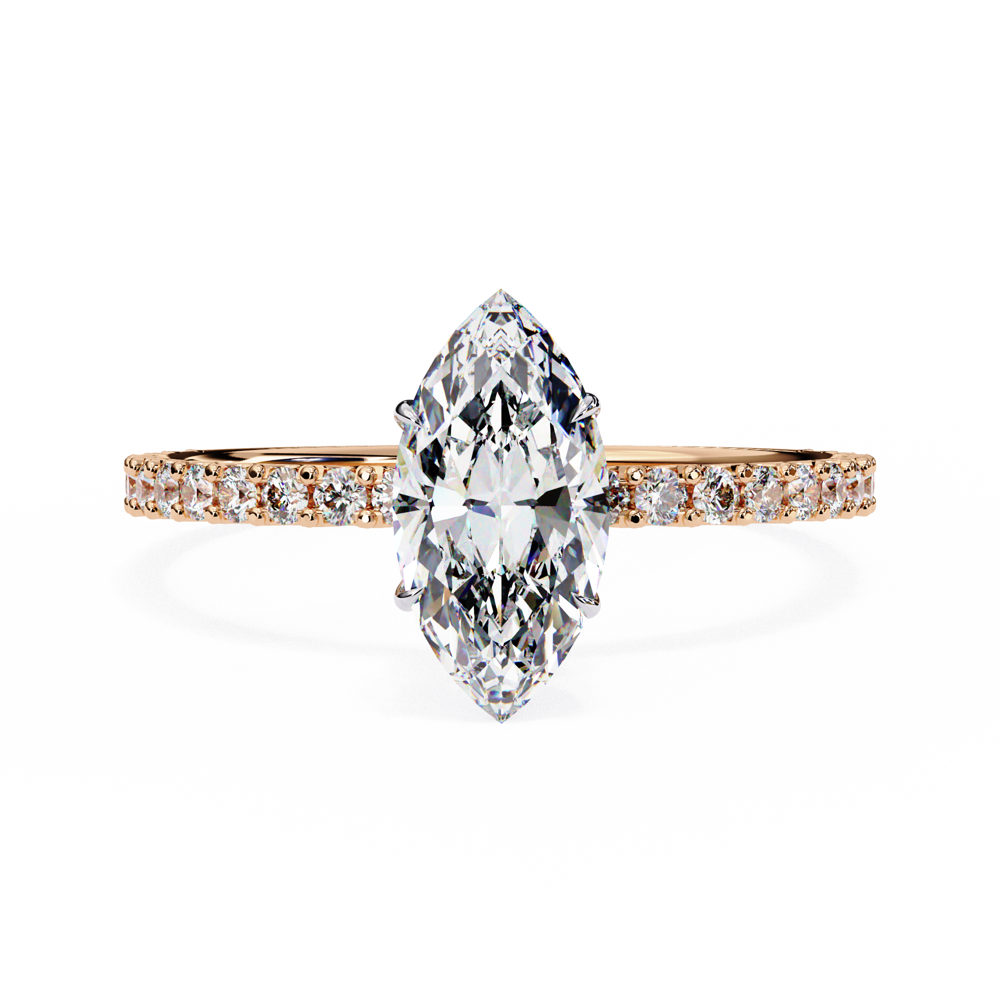 Elegant Marquise Solitaire Diamond Ring with Pave Band
