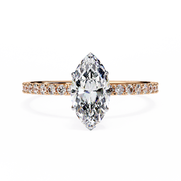 Elegant Marquise Solitaire Diamond Ring with Pave Band