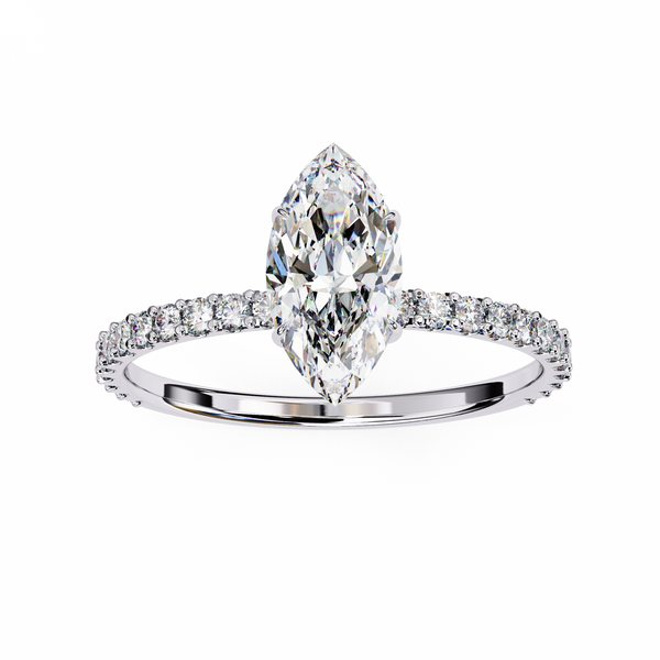 Elegant Marquise Solitaire Diamond Ring with Pave Band