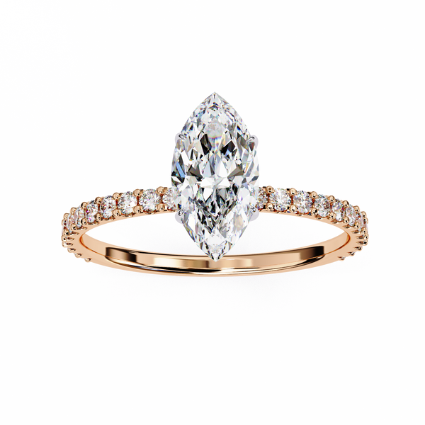 Elegant Marquise Solitaire Diamond Ring with Pave Band