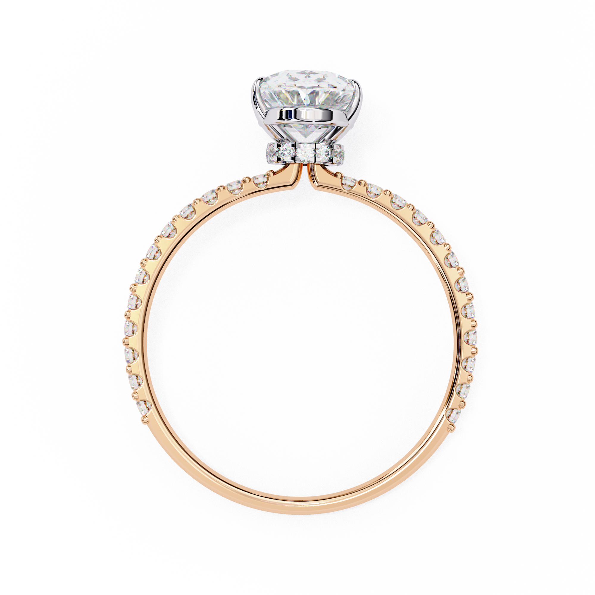 Elegant Oval Solitaire Diamond Ring with Pave Band