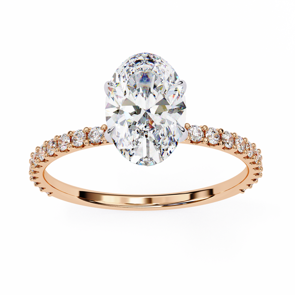 Elegant Oval Solitaire Diamond Ring with Pave Band