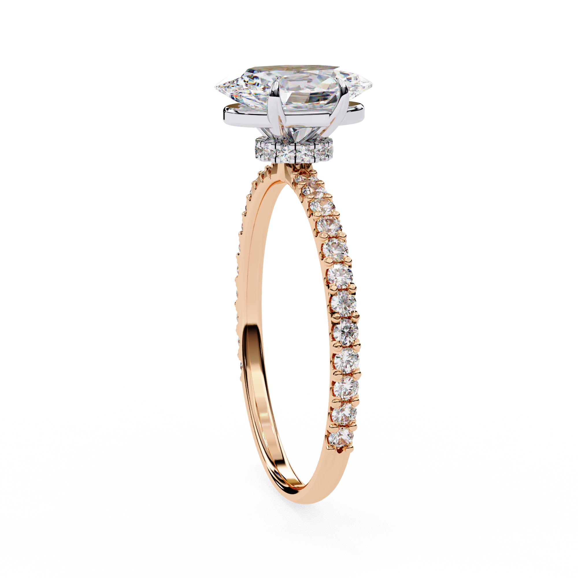 Elegant Oval Solitaire Diamond Ring with Pave Band