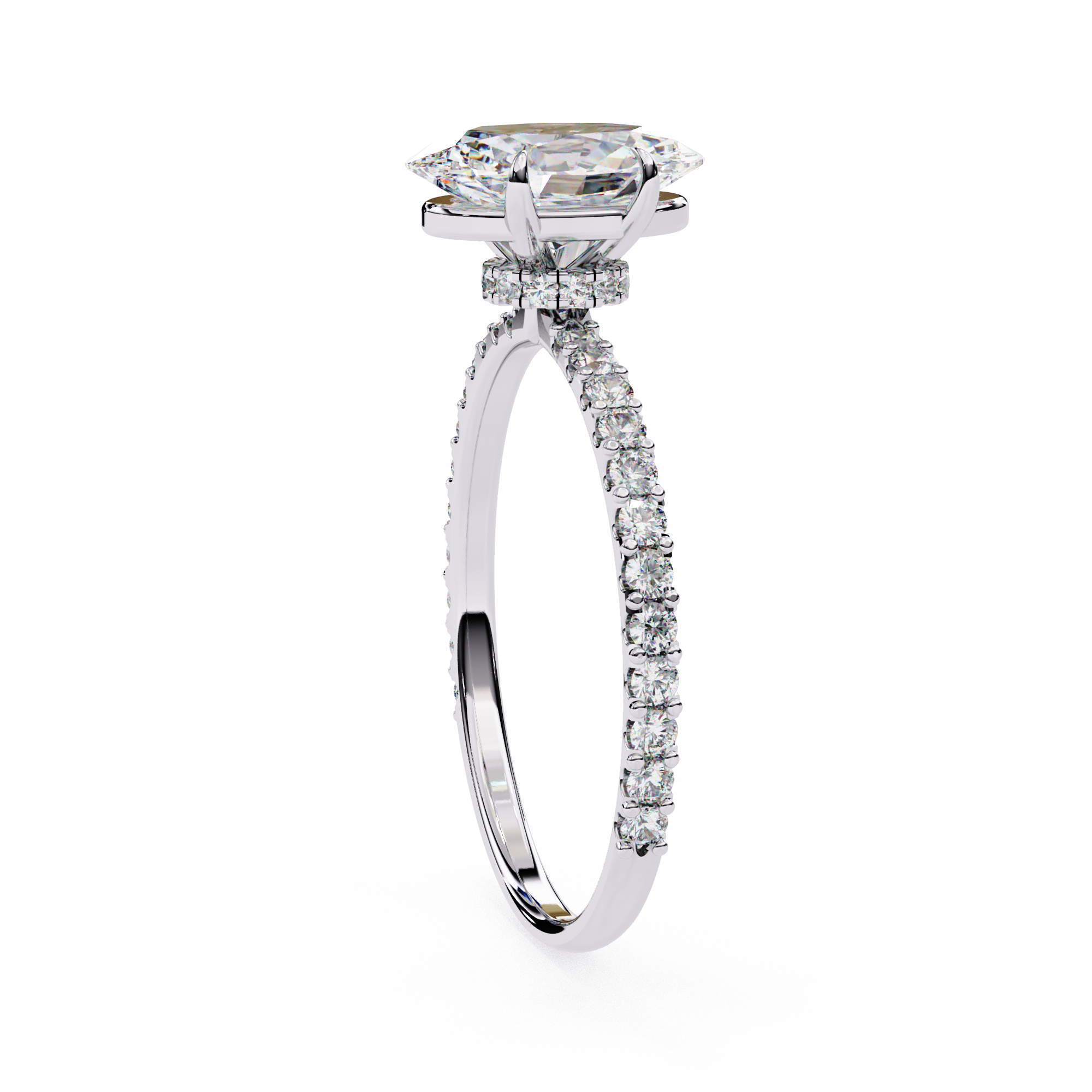 Elegant Oval Solitaire Diamond Ring with Pave Band